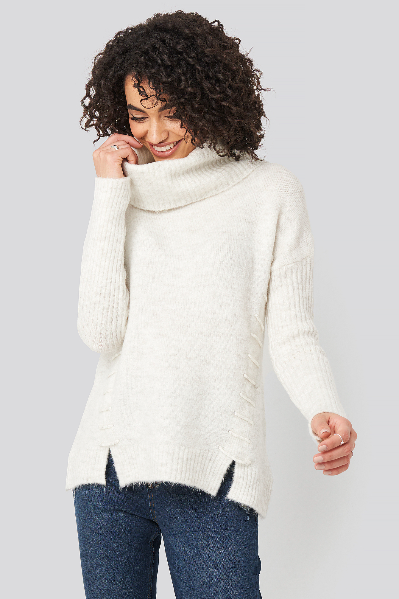 Side Tied Knitted Sweater Ecru