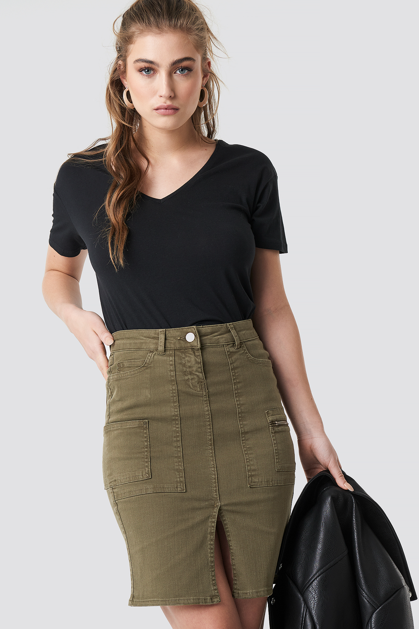 Slit Midi Skirt Khaki