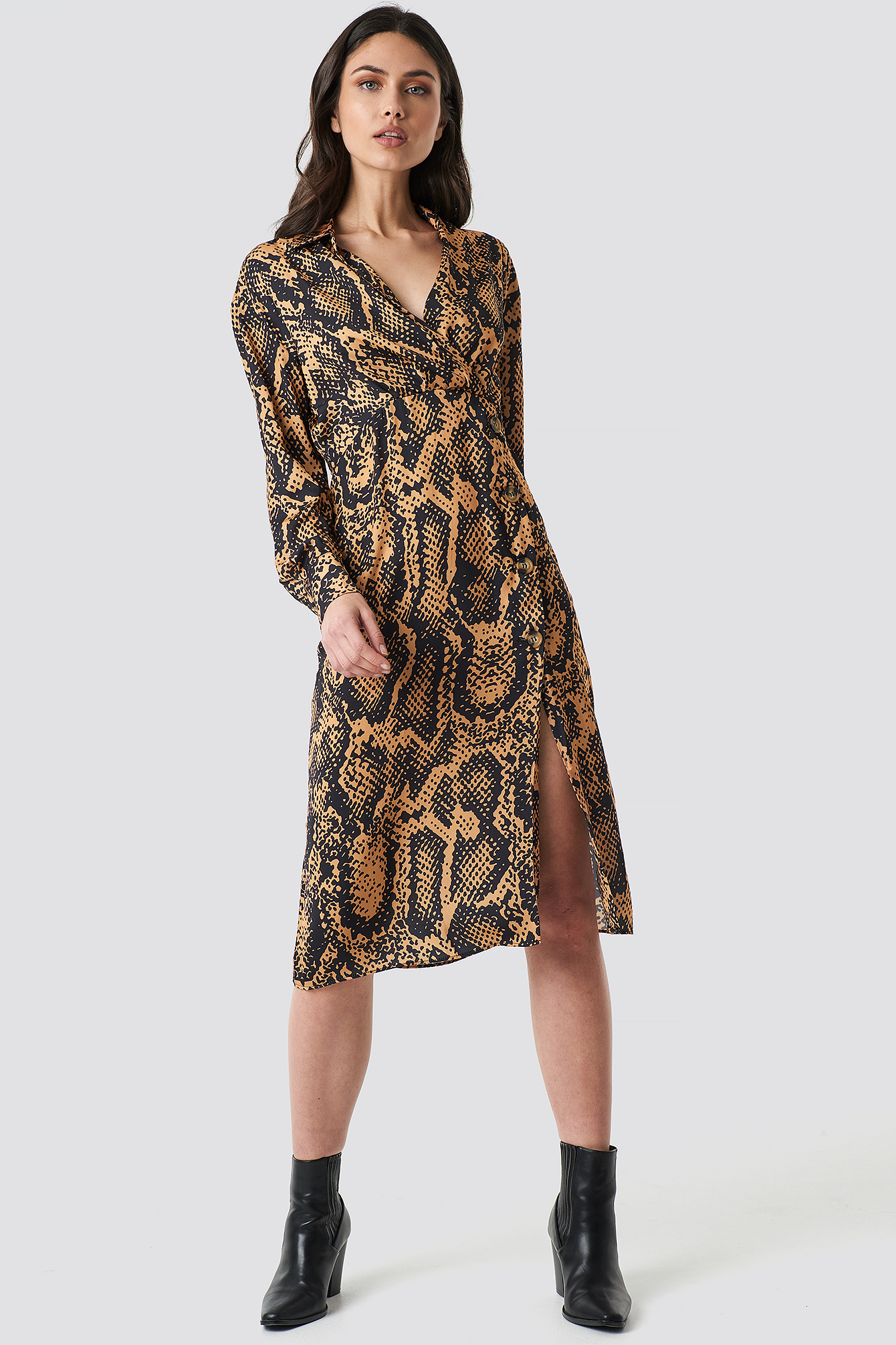 Snake Patterned Midi Dress Multicolor