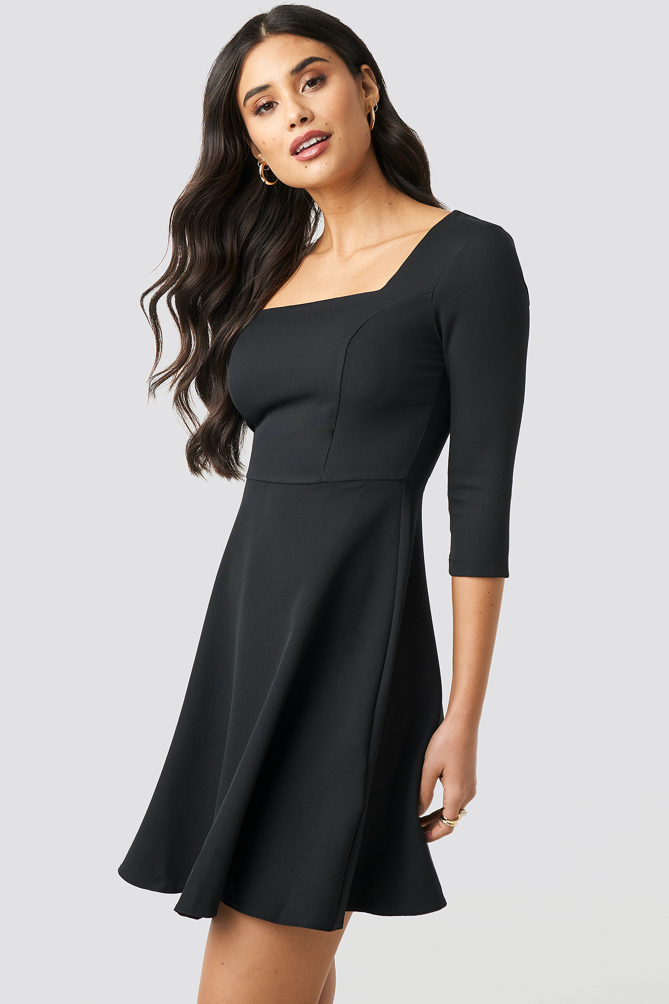 Square Collar Dress Black na kd com Square Collar Dress Black na kd com