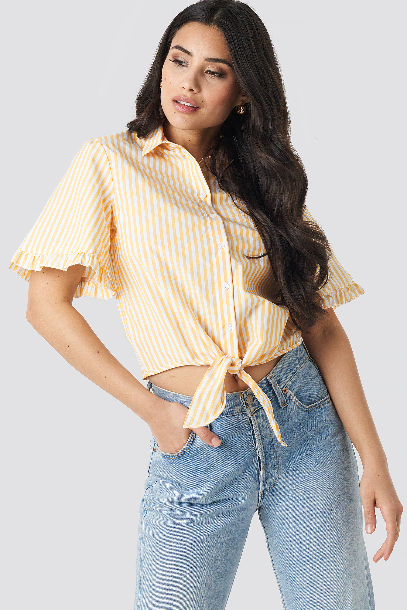 Striped Binding Shirt Yellow