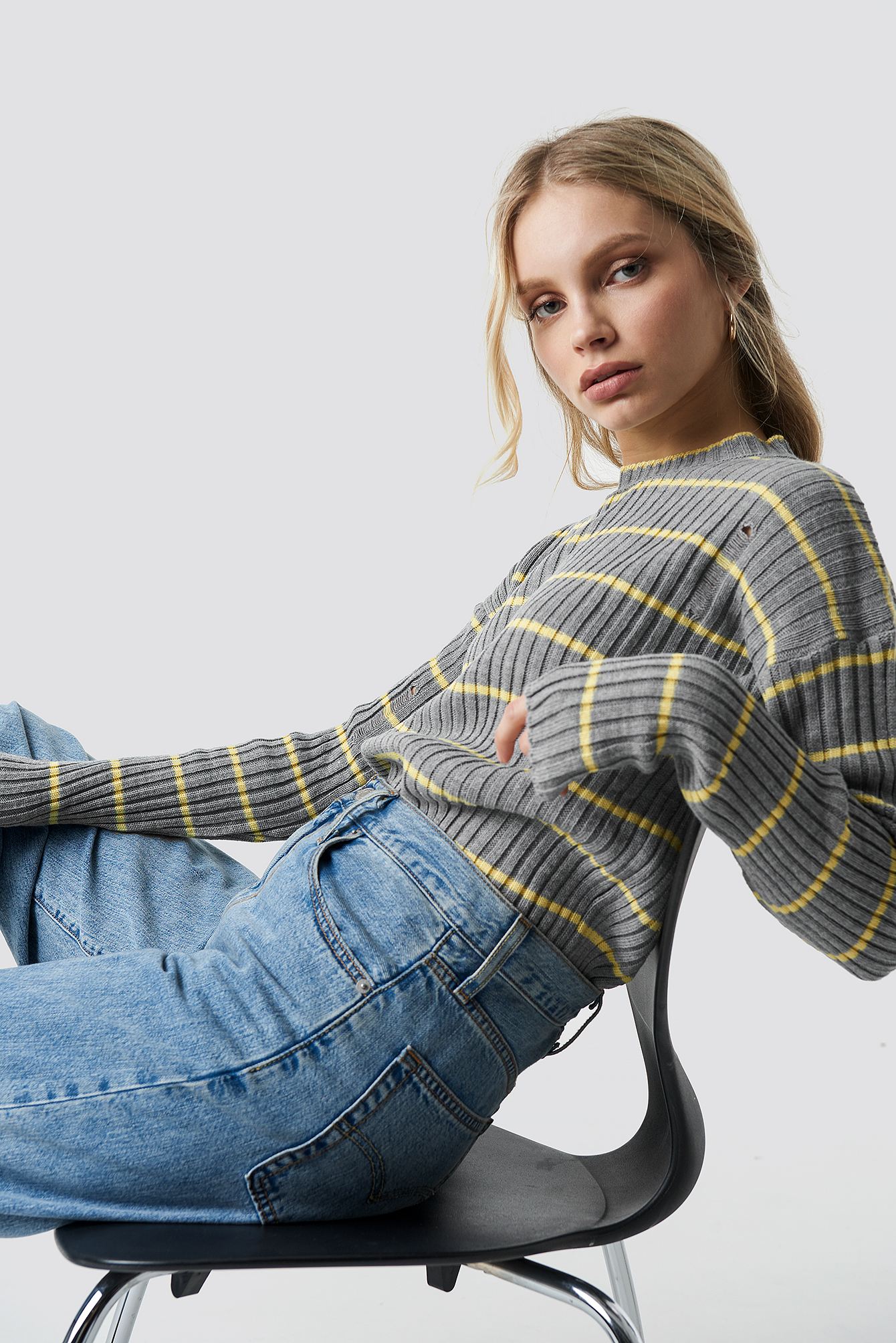 Striped Knitted Sweater Gray