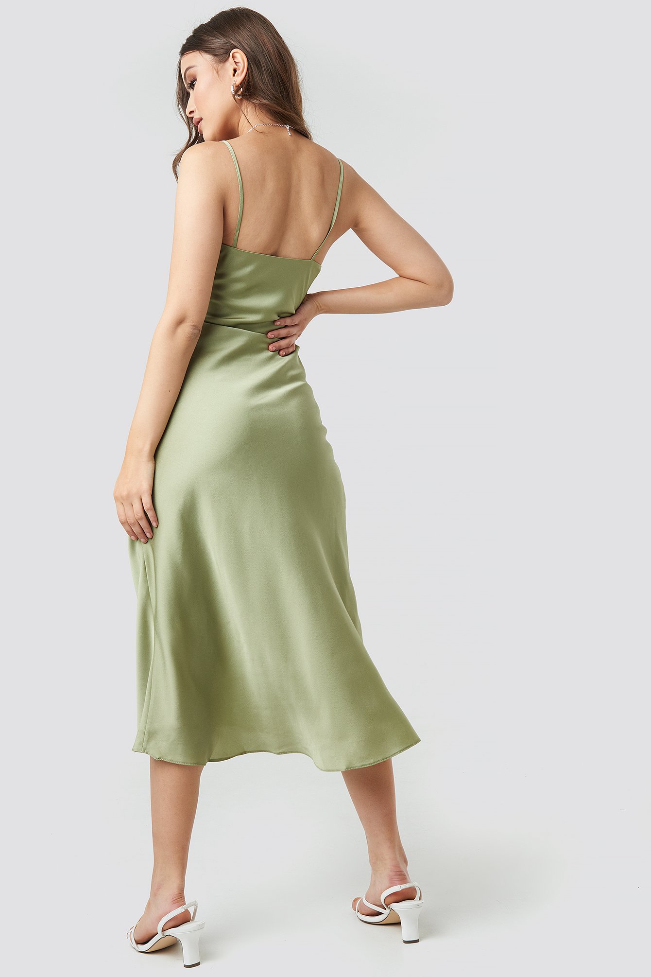 Thin Strap Midi Dress Green