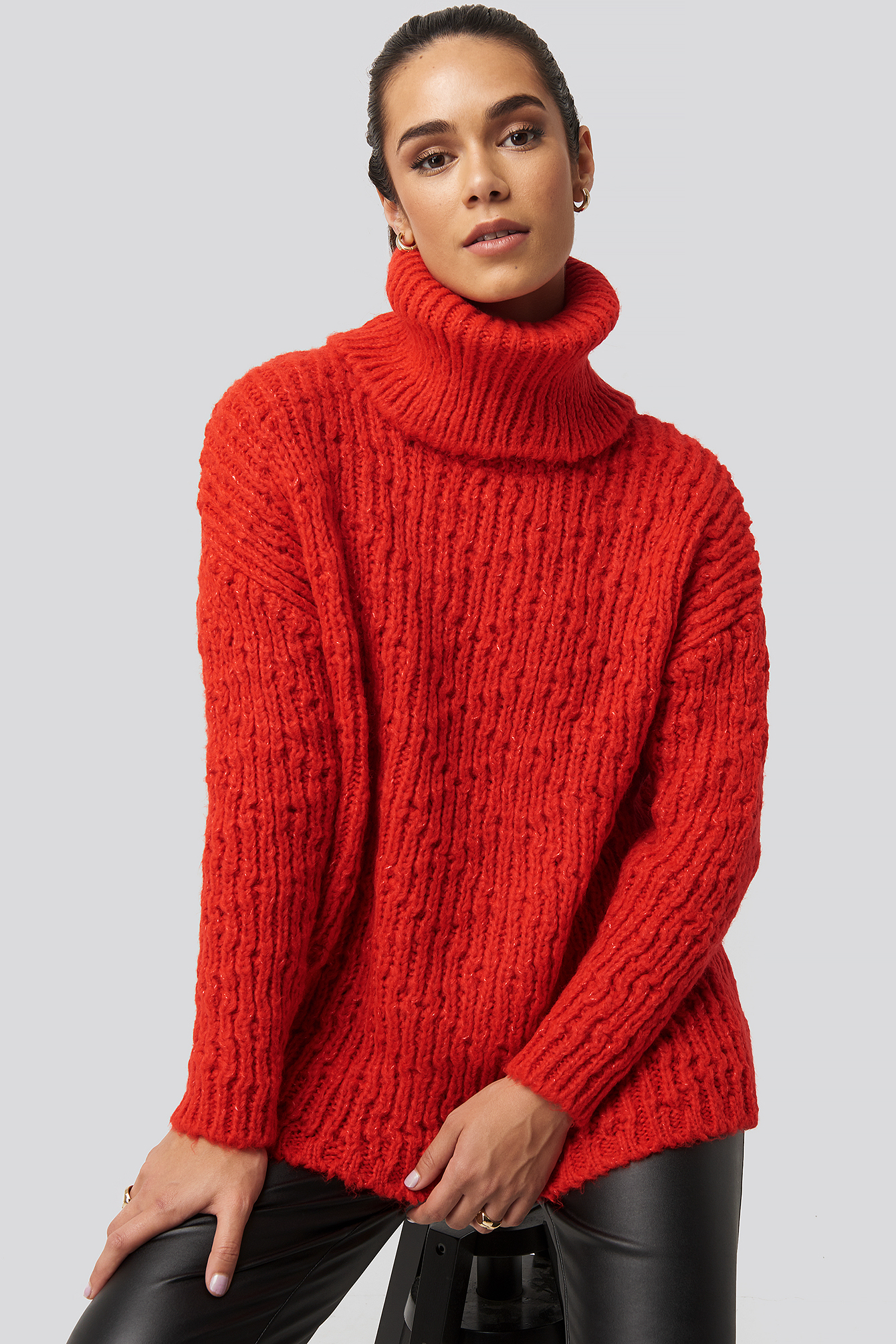 Turtleneck Knitted Sweater Red