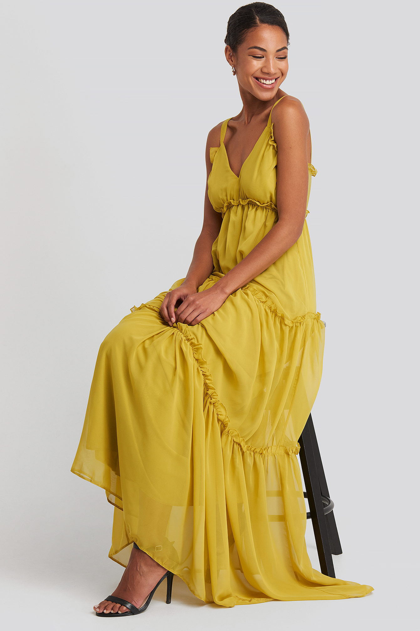 V-Neck Straped Evening Dress Green