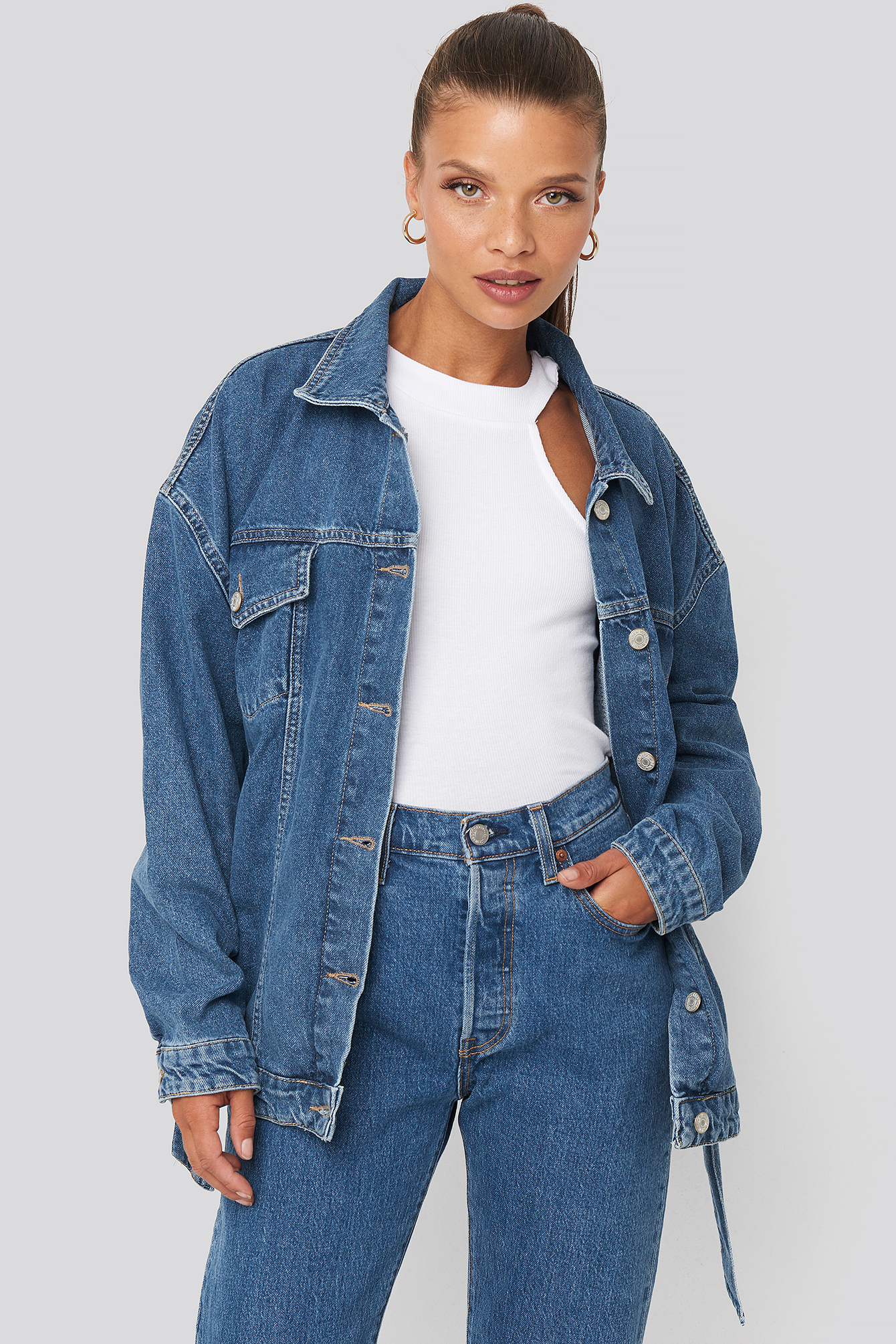 Waist Binding Denim Jacket Blue