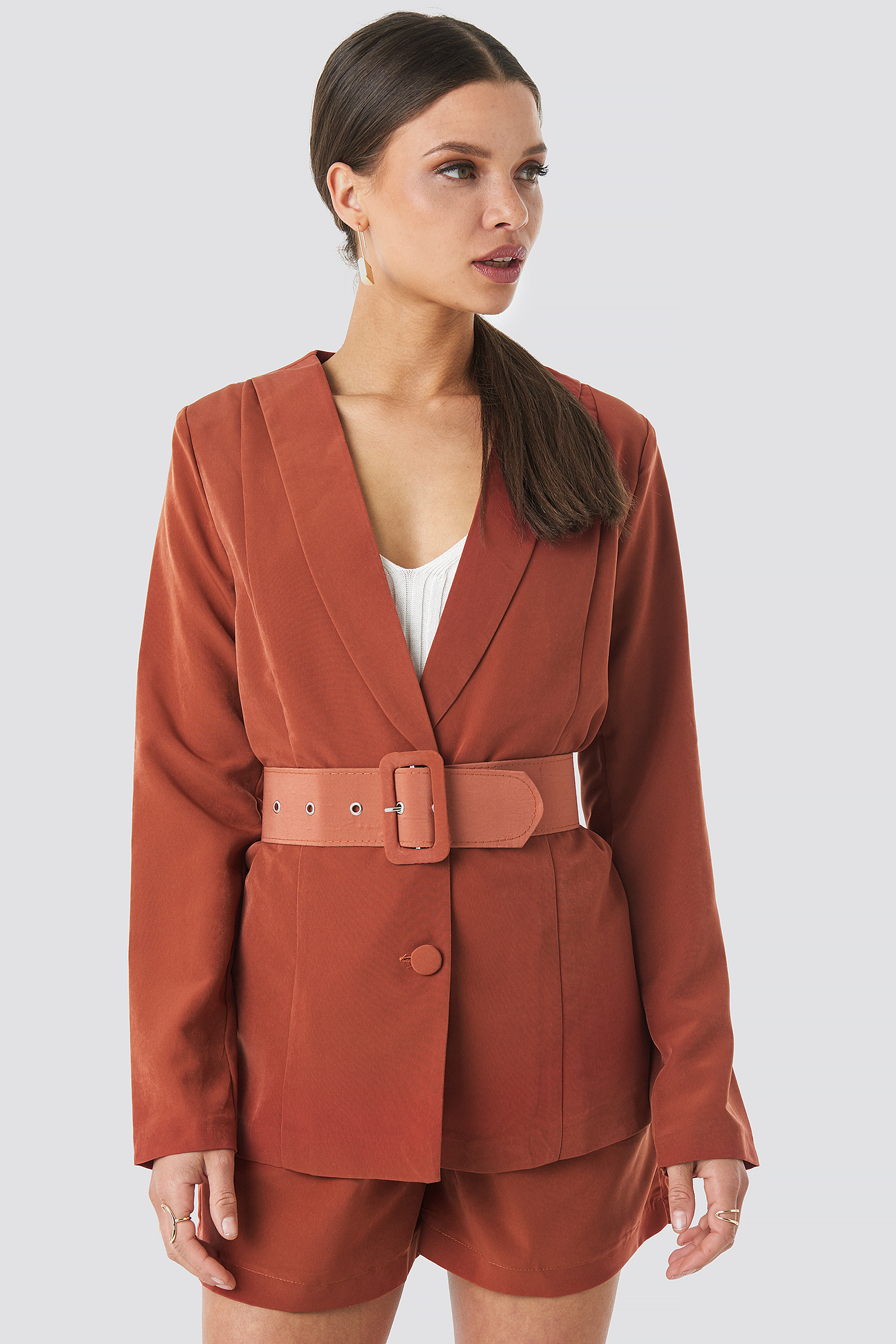 Yol Belt Detailed Blazer Brick