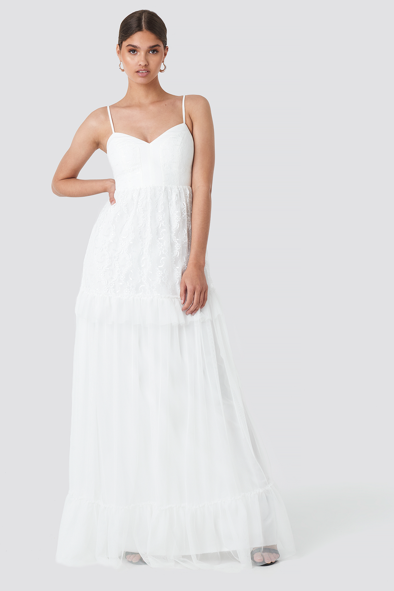 Yol Lace Detailed Evening Dress Ecru