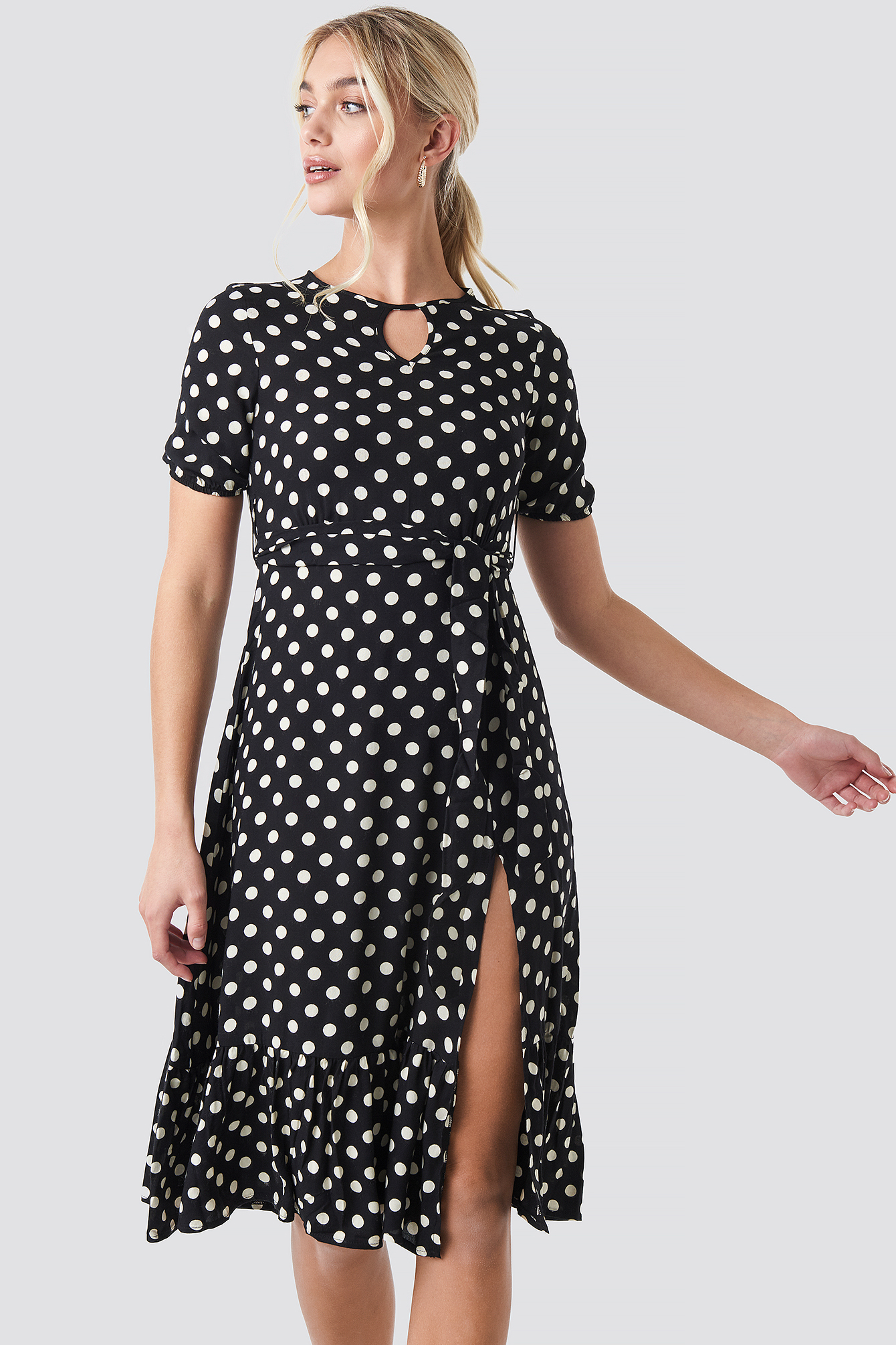Yol Polka Dot Midi Dress Black