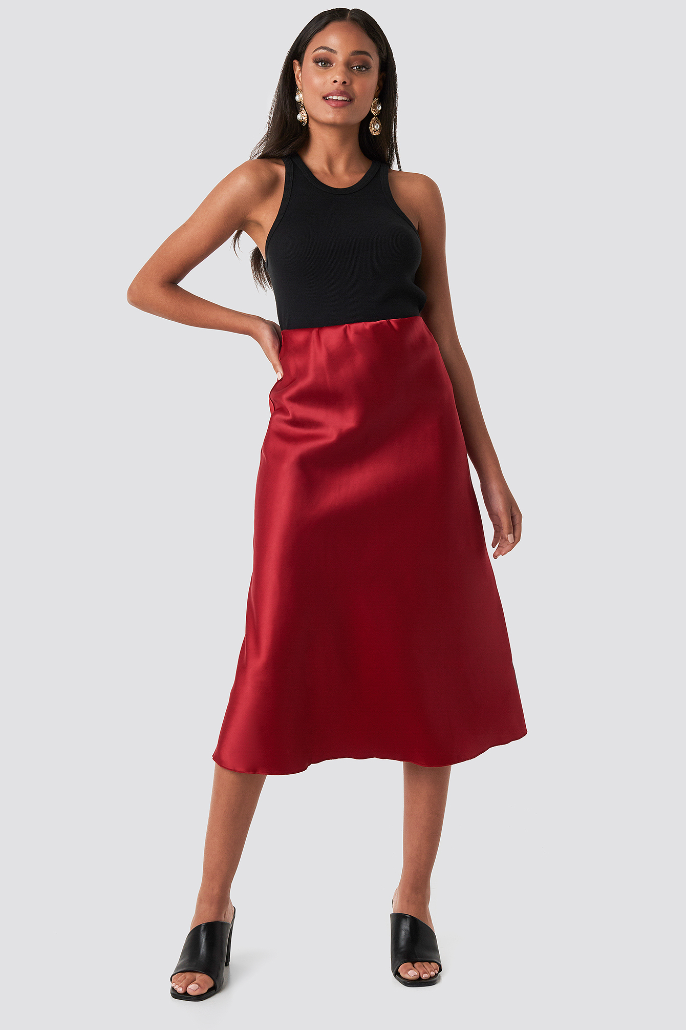 Yol Satin Skirt Burgundy