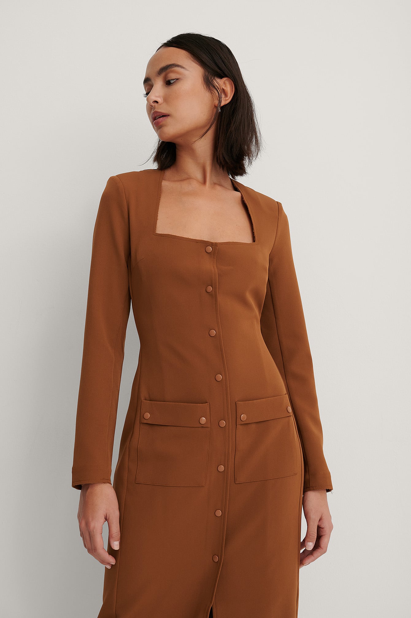 button front dress with pockets