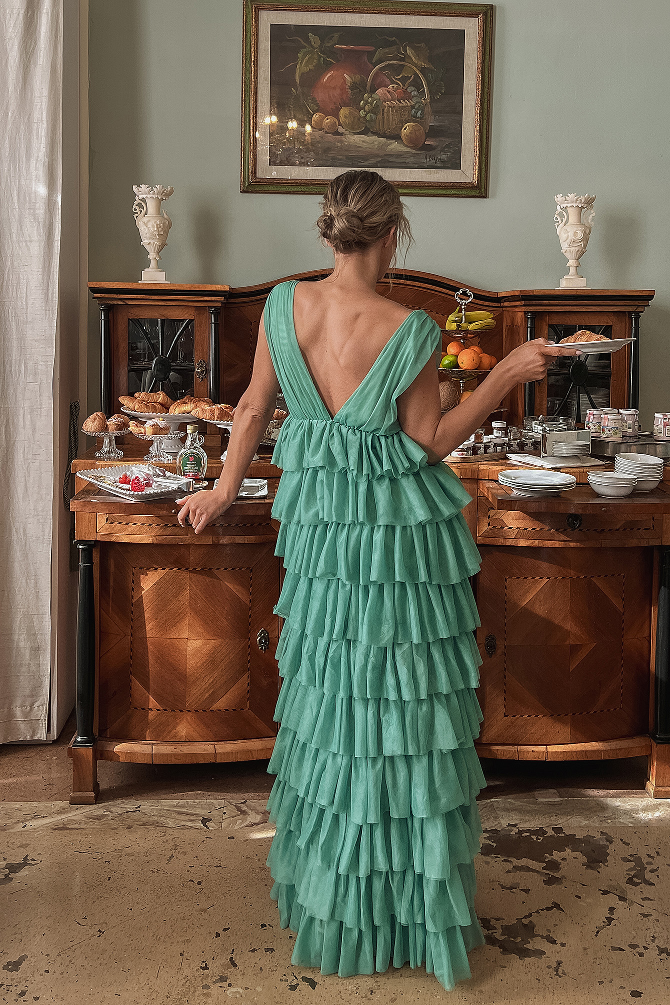 Tulle Ruffle Maxi Dress Green | NA-KD Tulle Ruffle Maxi Dress Green | NA-KD