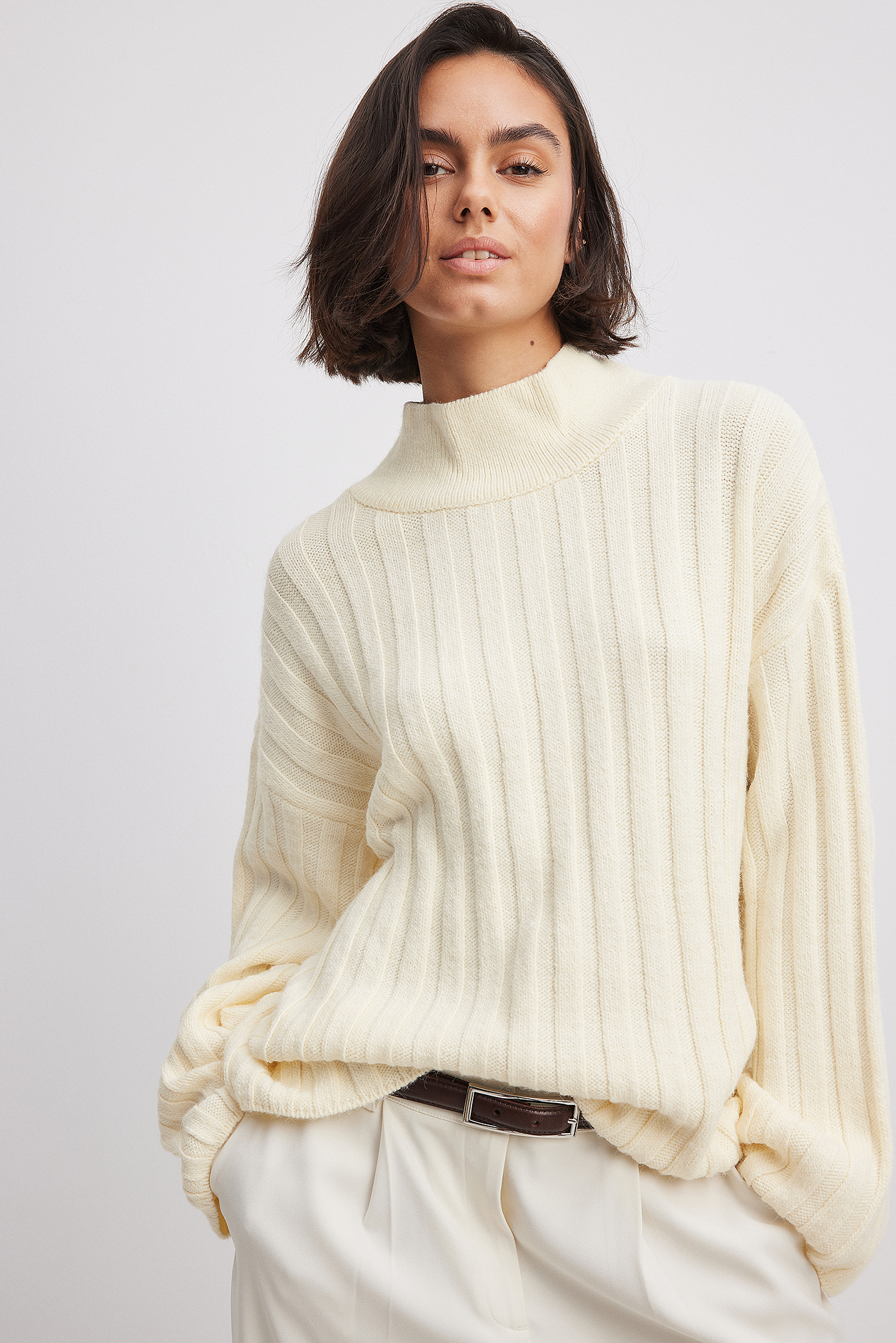 Turtle Neck Knitted Wide Rib Sweater Black | NA-KD
