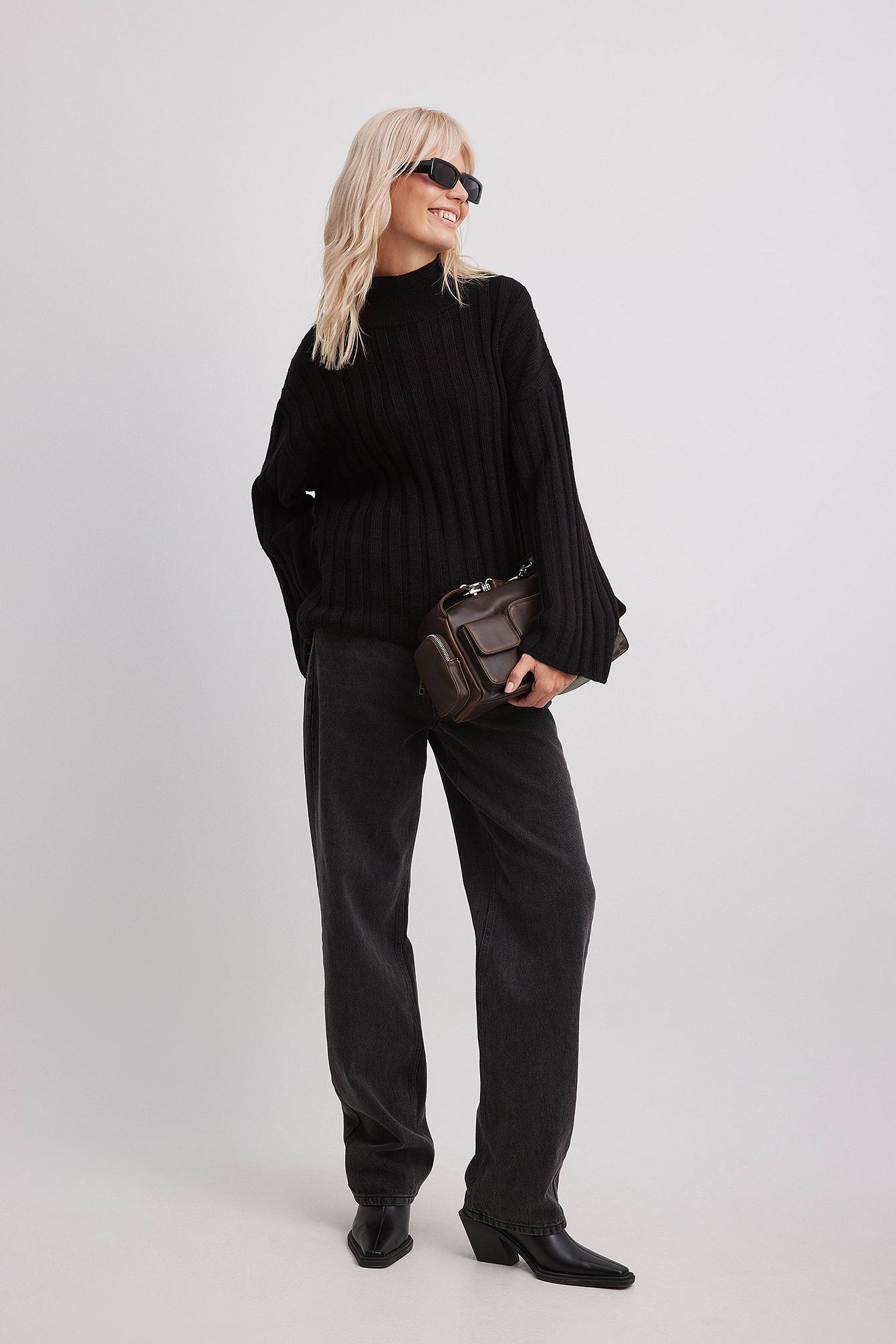 Turtle Neck Knitted Wide Rib Sweater Black NA-KD - Main Image