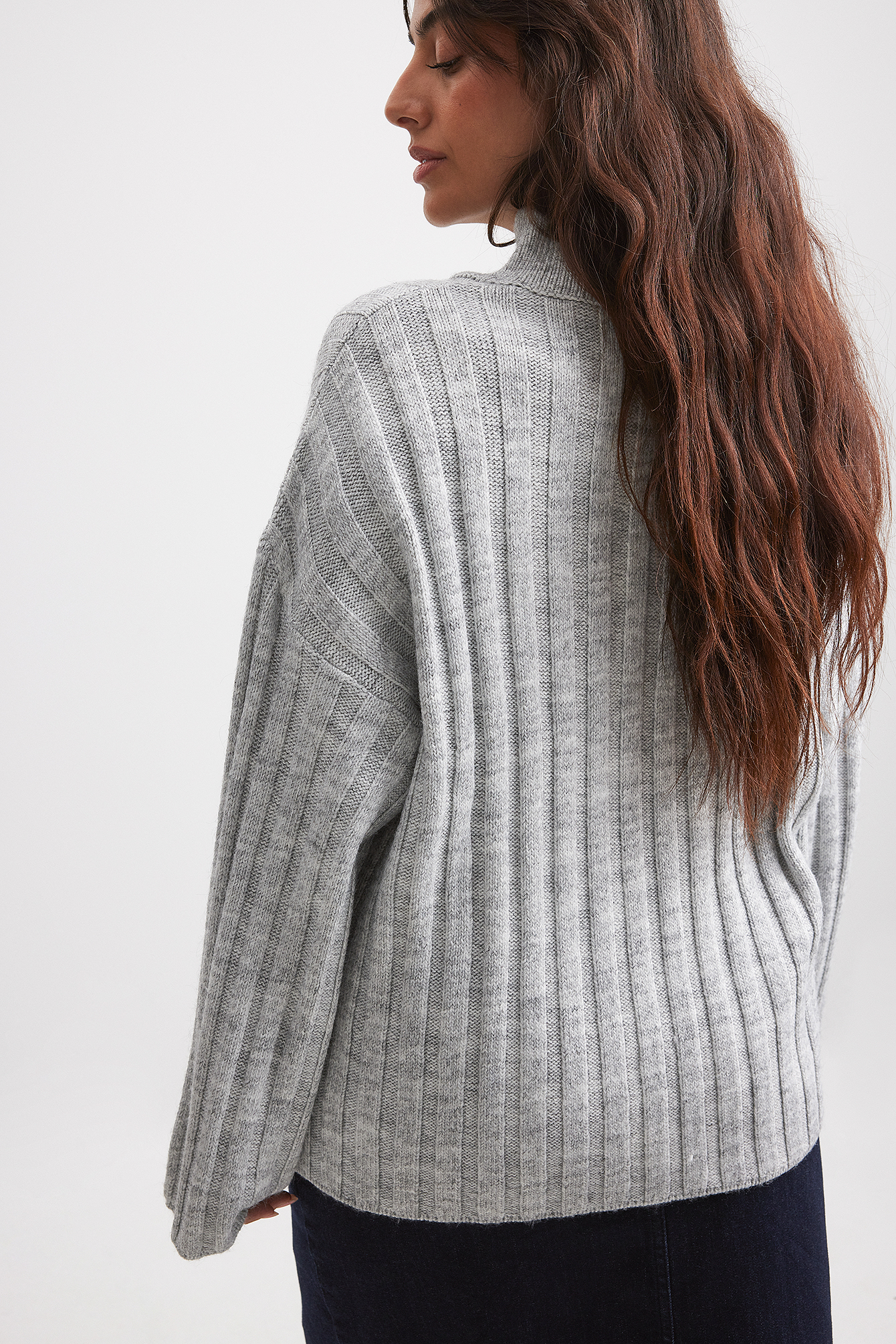 Turtle Neck Knitted Wide Rib Sweater Grey | NA-KD