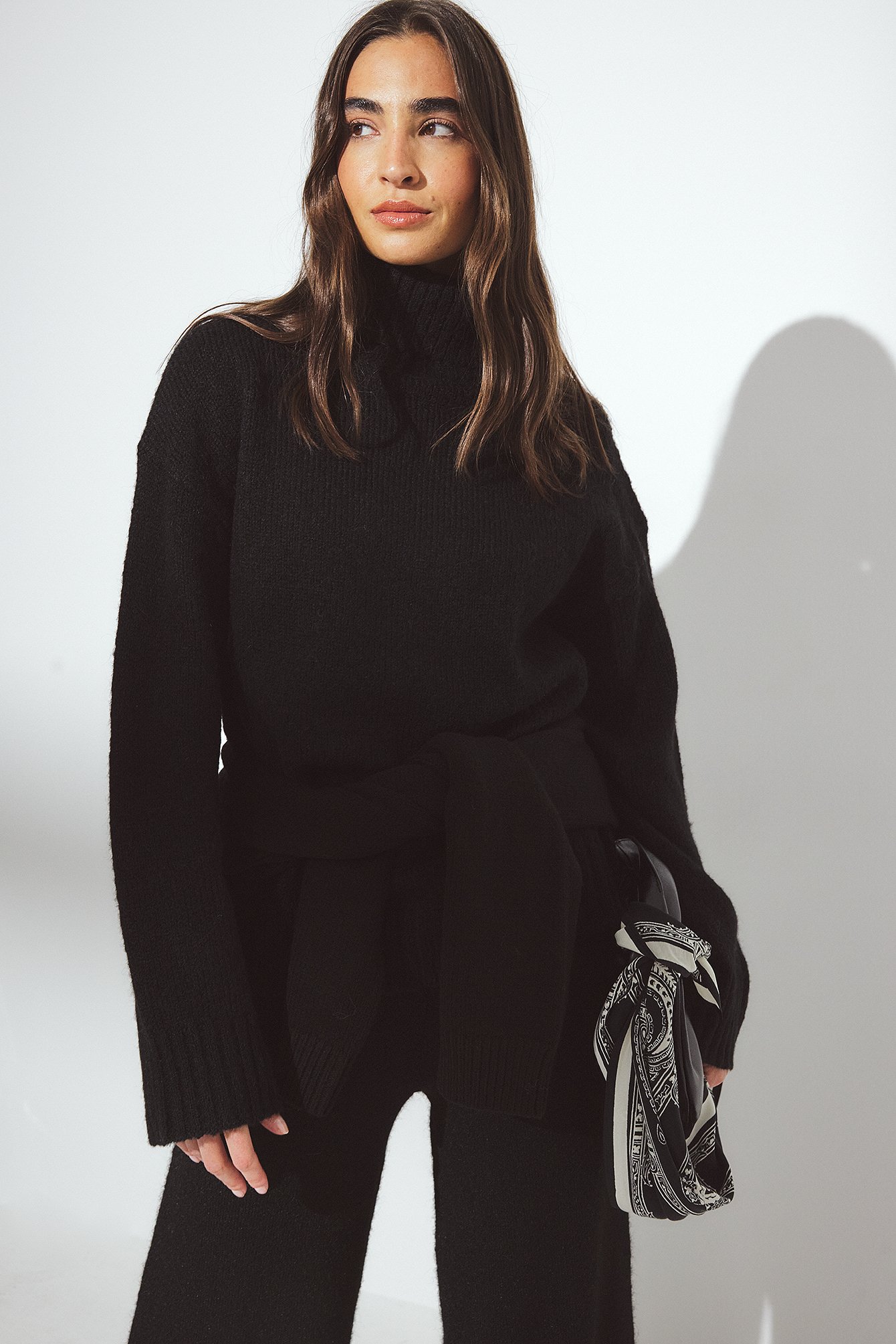 NA-KD Turtle Neck Wool Blend Knitted Sweater - Oversized Sweaters - Black - XS (EU 32) - NA-KD / NAKD
