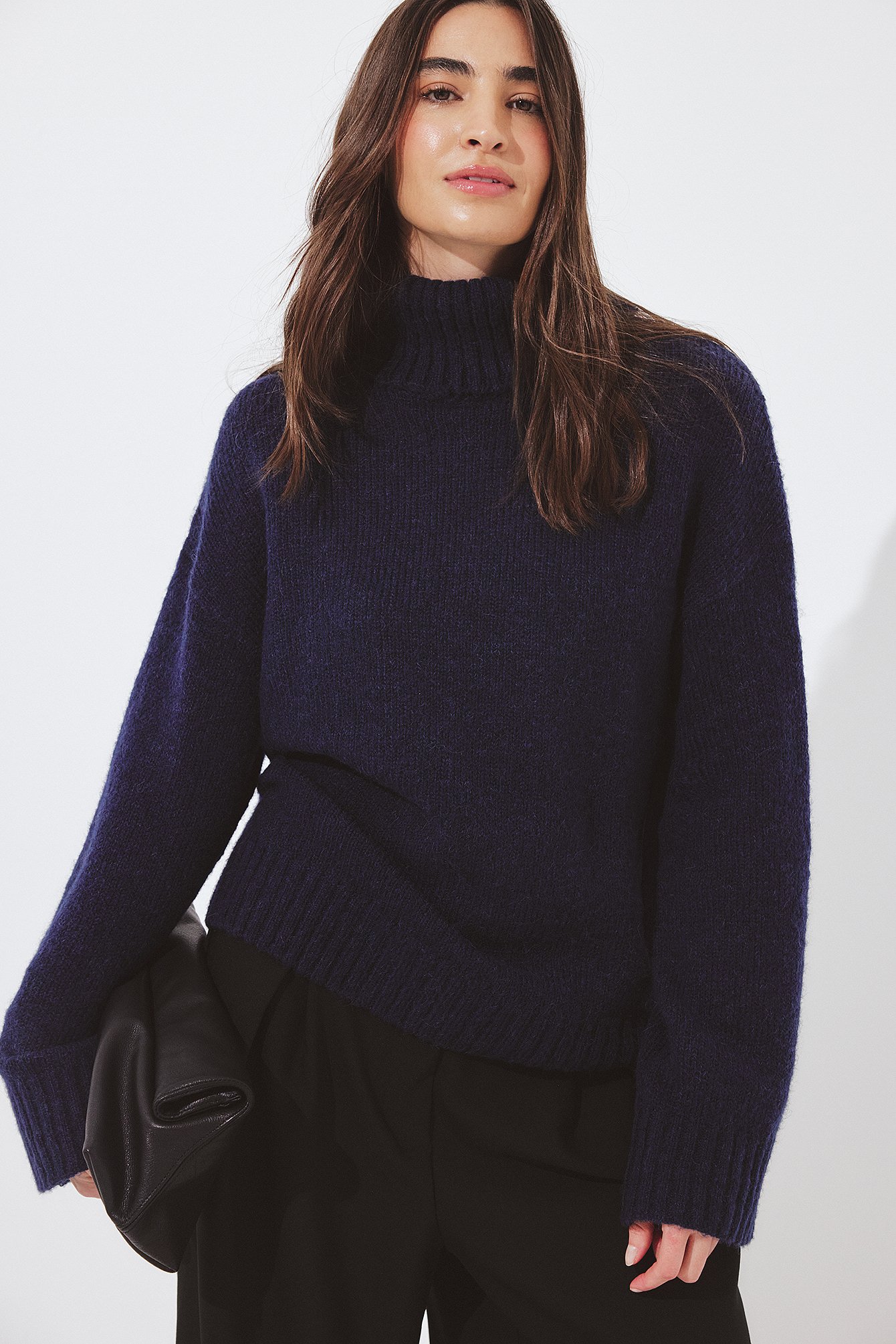 NA-KD Turtle Neck Wool Blend Knitted Sweater - Oversized Sweaters - Navy - XS (EU 32) - NA-KD / NAKD