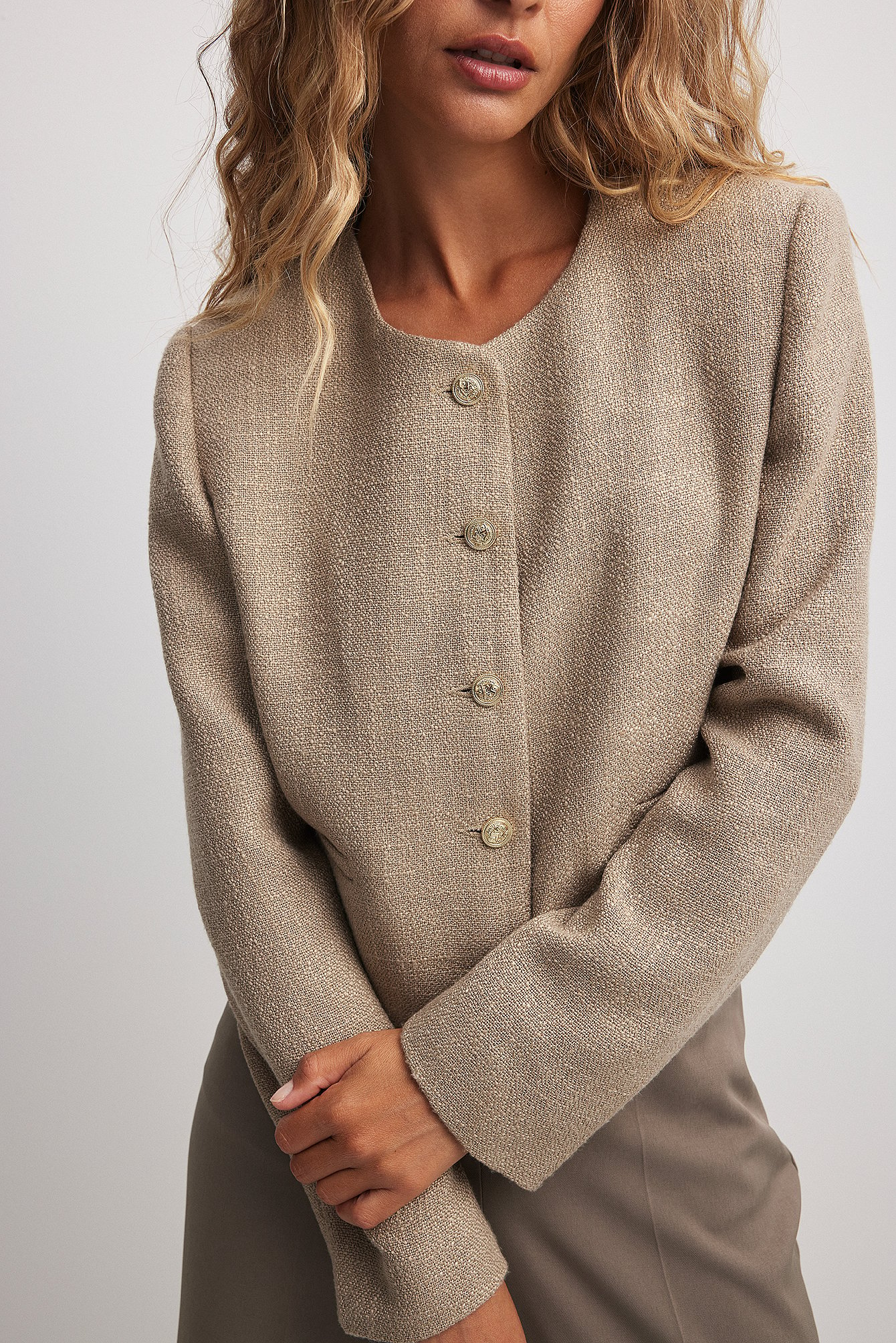 na-kd classic tweed jacket - beige