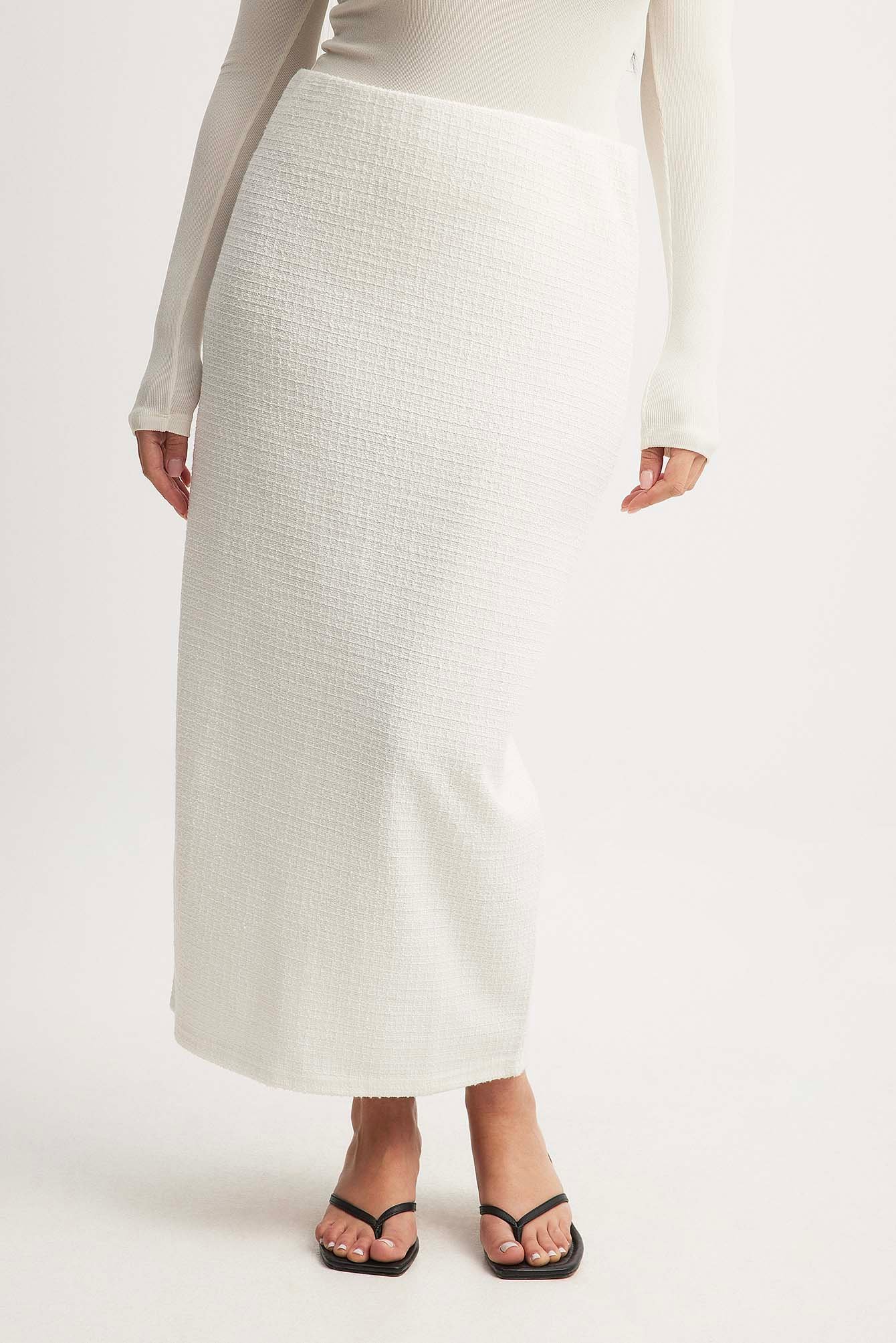 NA-KD Tweed Maxi Skirt - Summer Sets - Offwhite - X-Small - NA-KD / NAKD