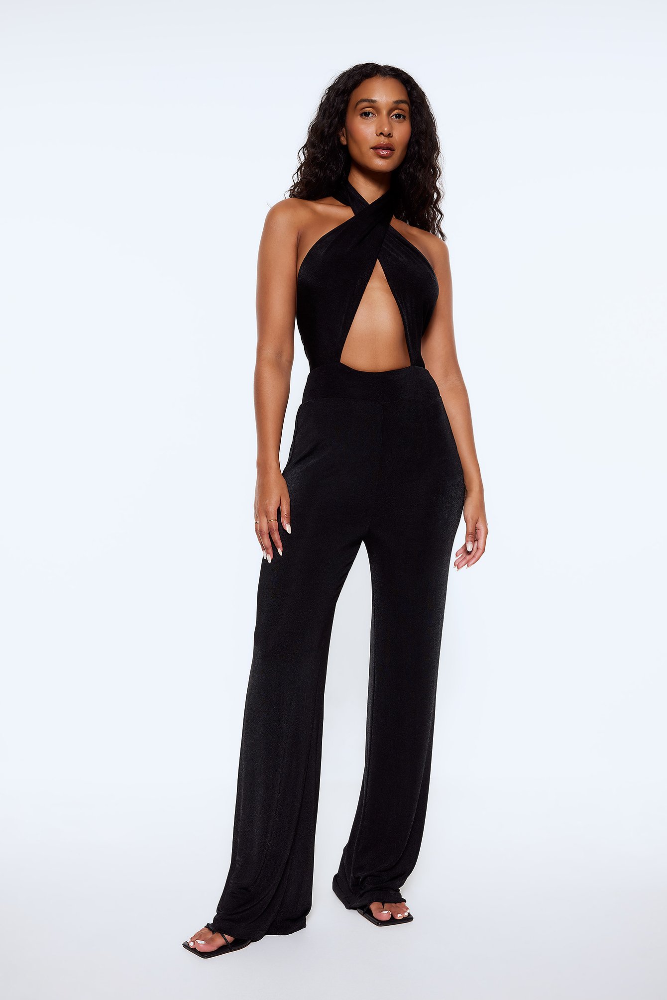 Black Twisted Front Jersey Jumpsuit