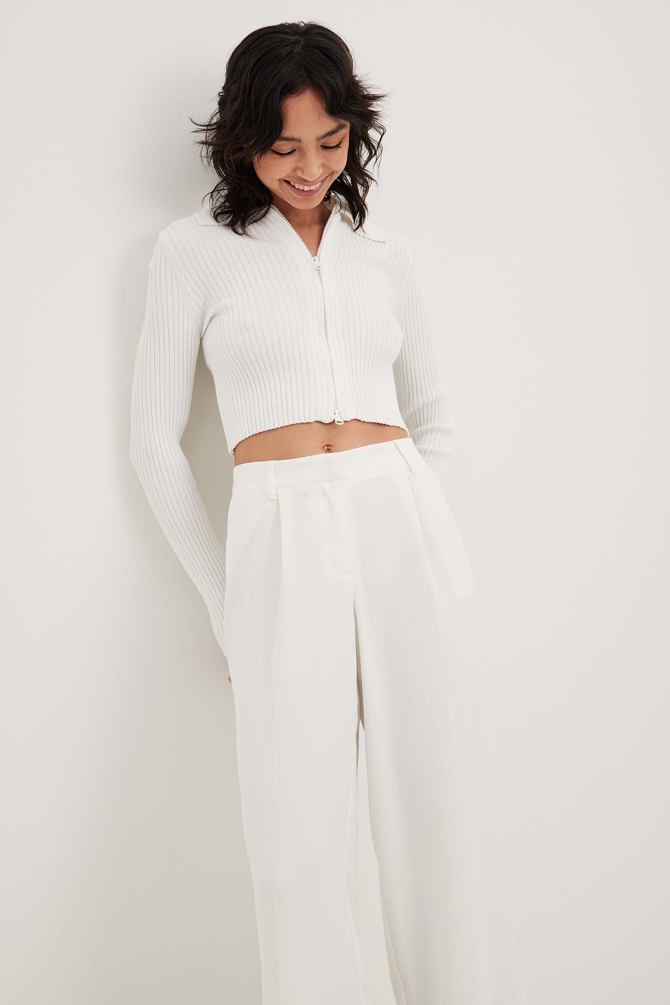 Two Way Zipper Knitted Sweater Offwhite NAKD