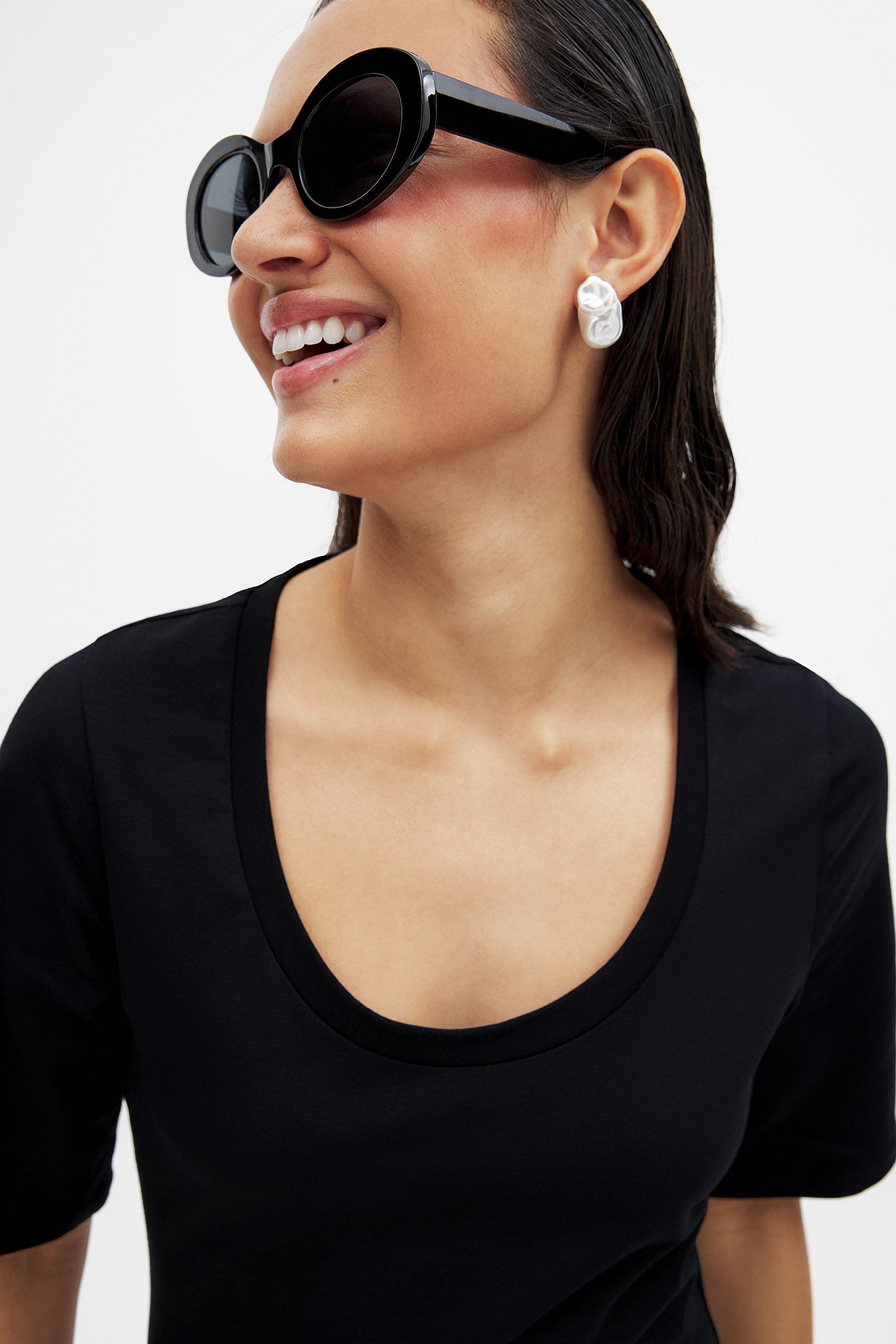 NA-KD T-shirt à encolure en U - - Noir - S (EU 34-36) - NA-KD / NAKD