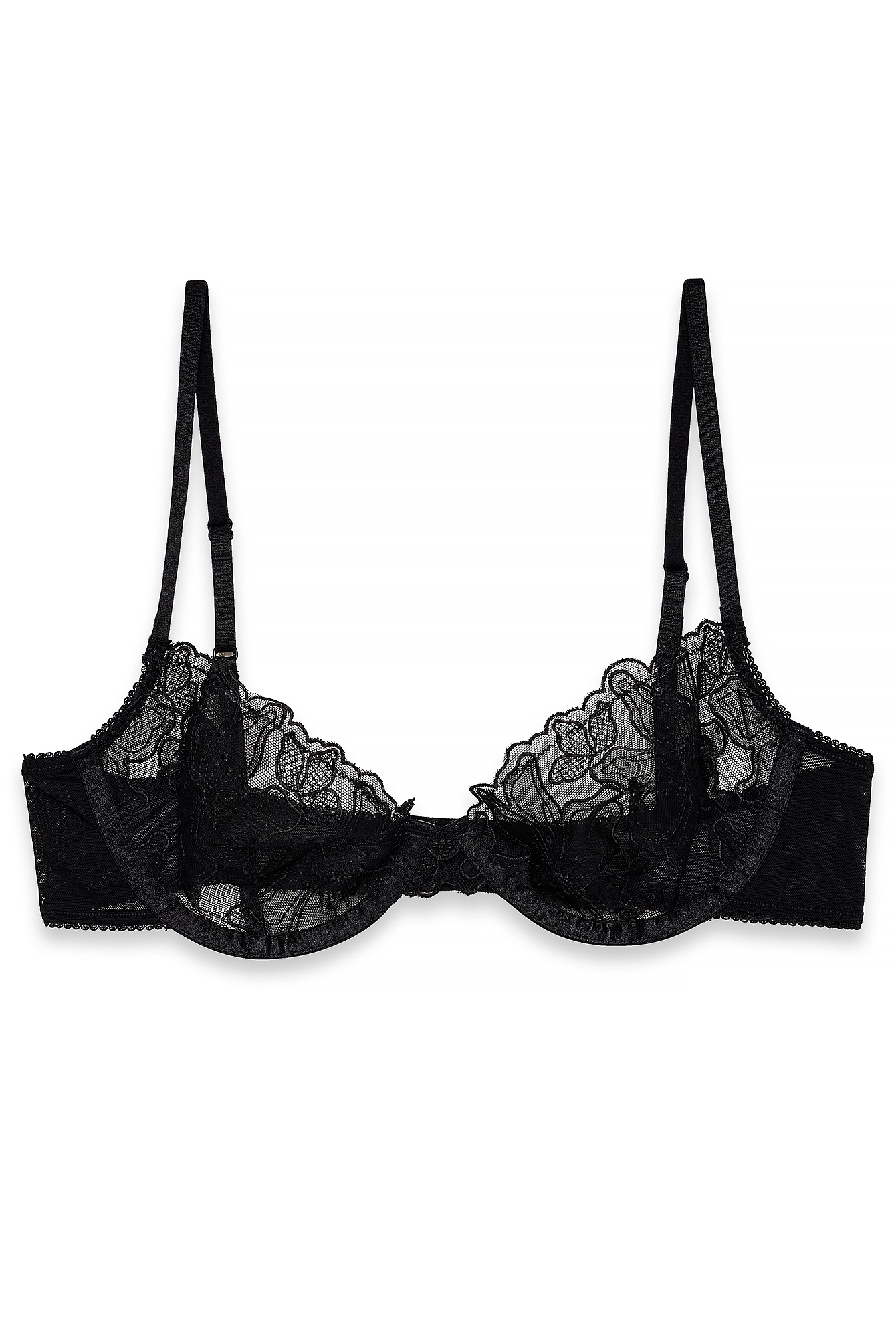 Black Underwired Embroidered Balconette Bra