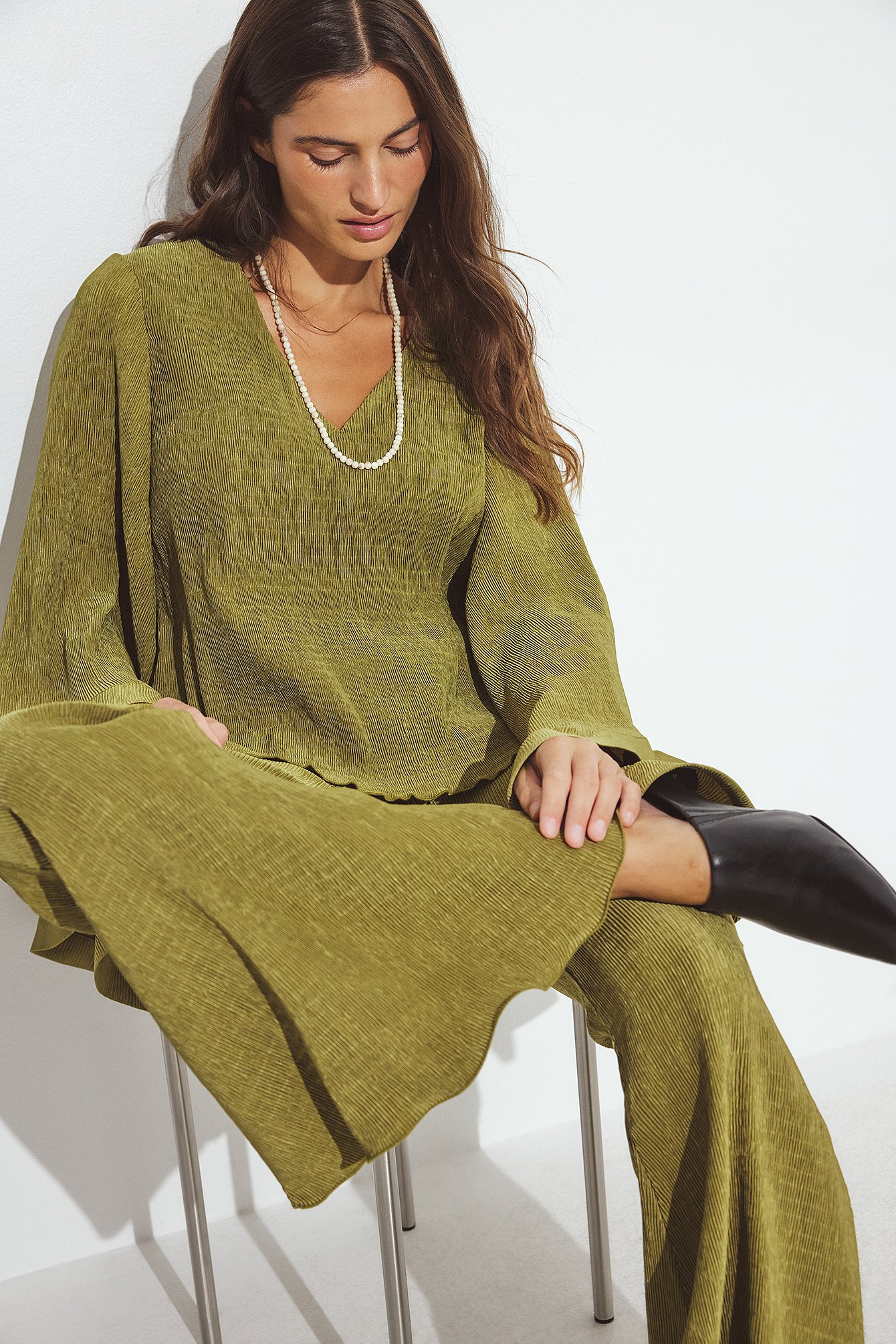 NA-KD ART Blus med V-ringning - Blusar - Grön - EU 32 - NA-KD / NAKD