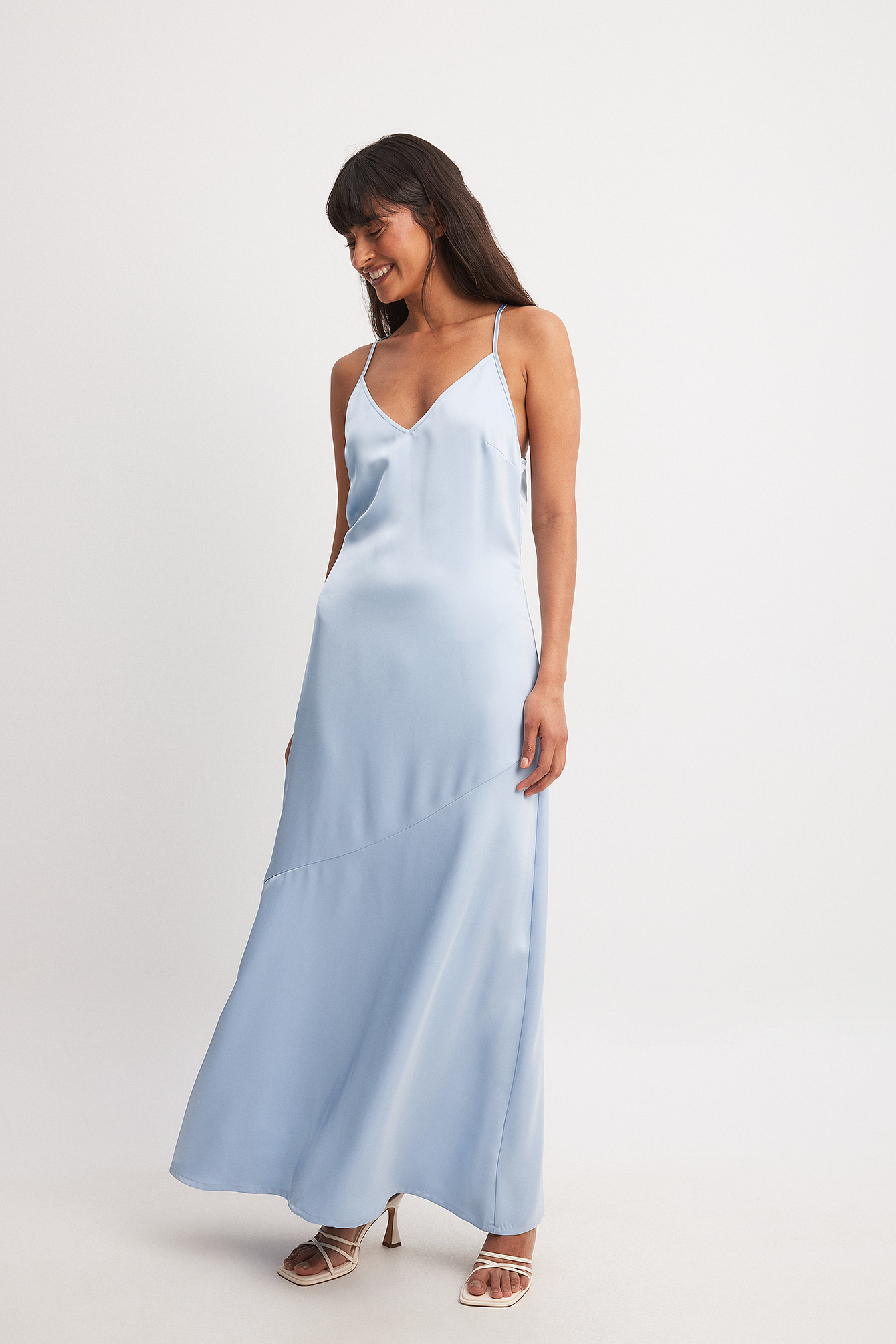 V-Neck Satin Slip Dress Blue NA-KD - Main Image