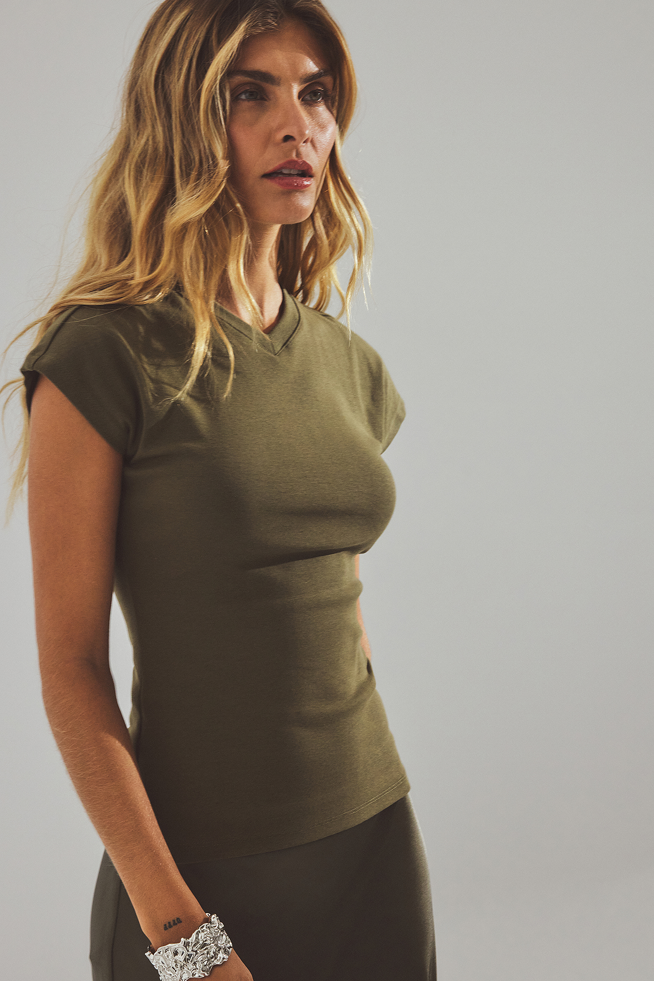 NA-KD T-shirt à col en V - - Vert - XL (EU 46) - NA-KD / NAKD