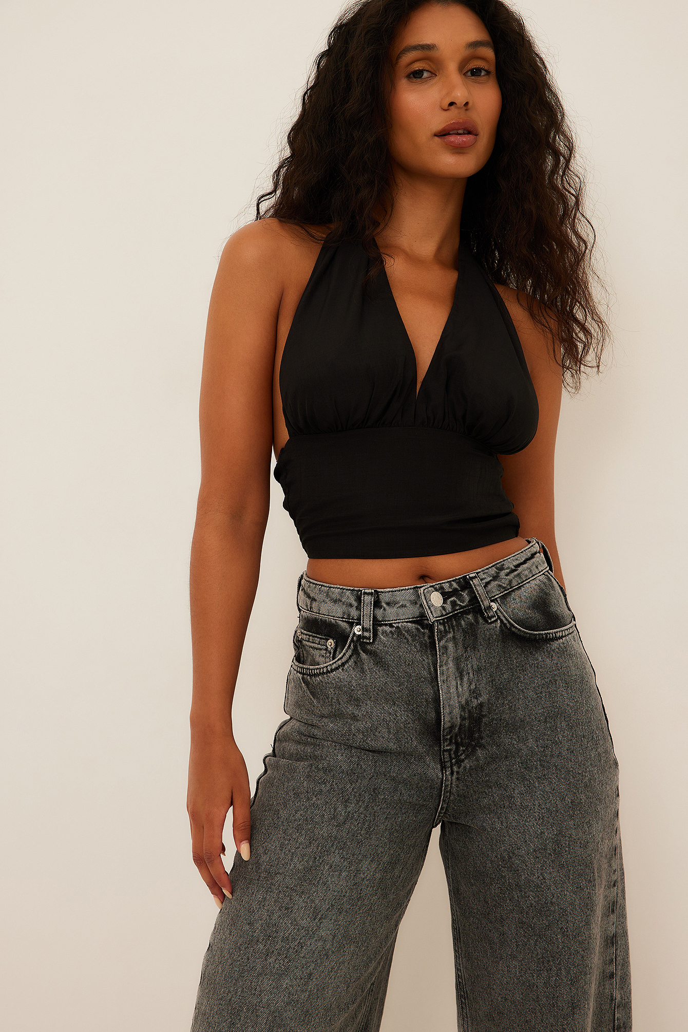 V-neck Tie Back Top Black | na-kd.com