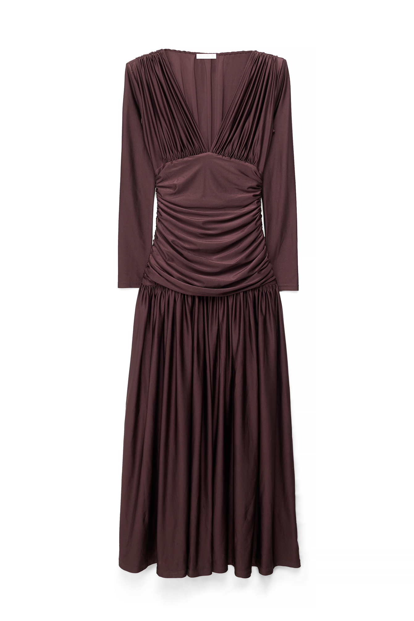 Brown V-Neckline Draped Maxi Dress