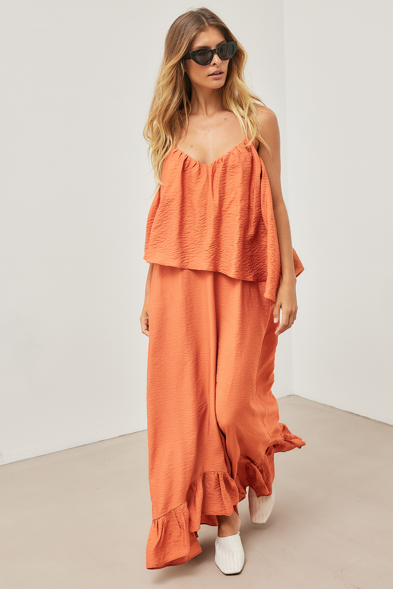 volume midi dress Parina | HOT PINK Strappy Volume-Hem Midi Dress