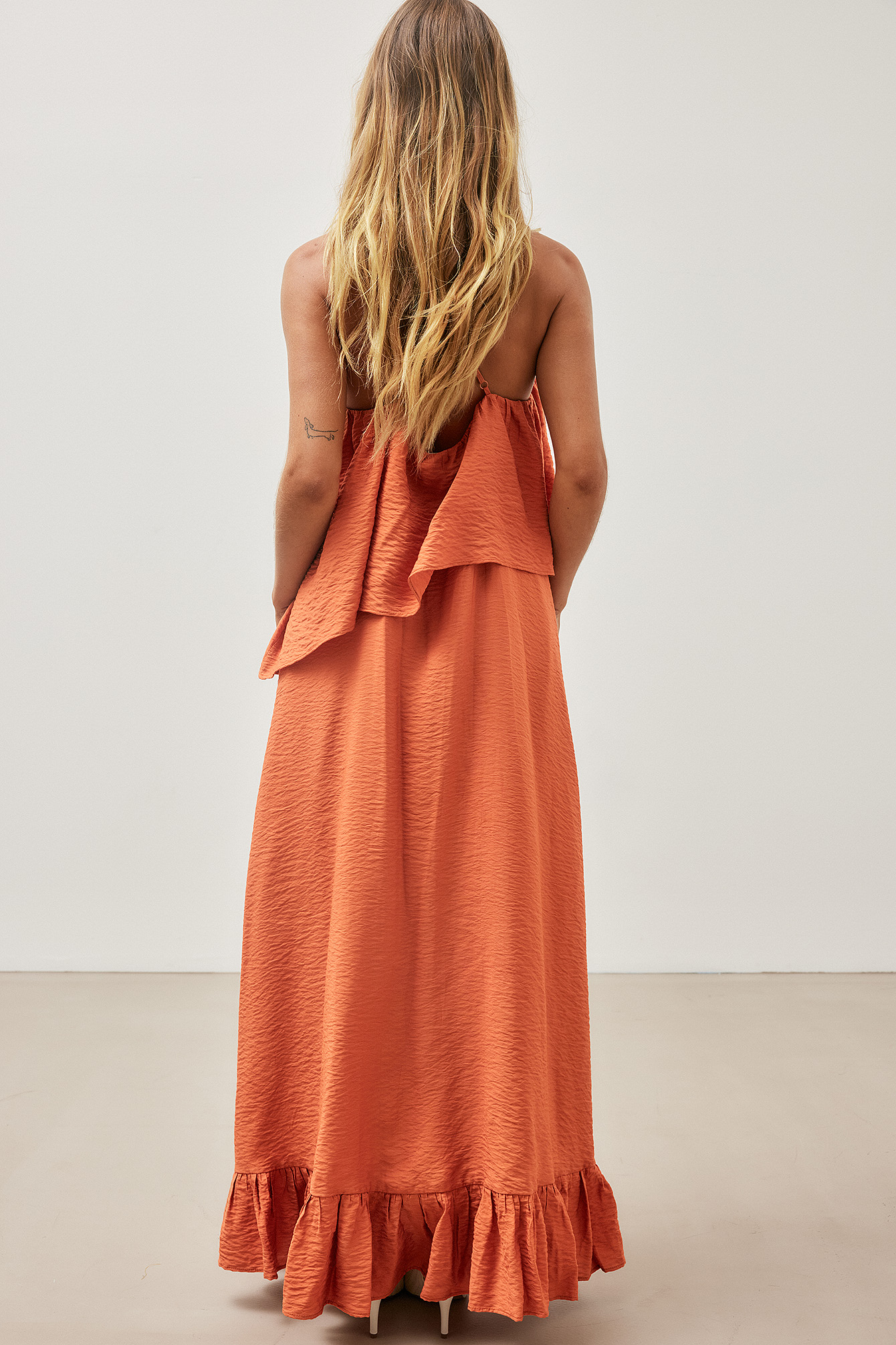 na kd orange dress Asymmetric Neckline Maxi Dress