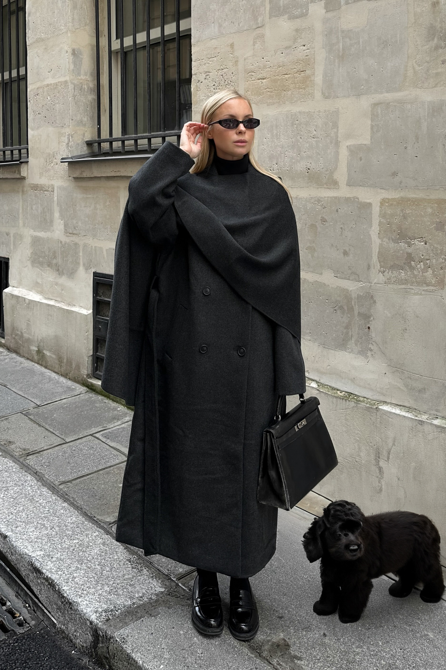 美品　ka na ta daffle coat カネコアヤノ Wool Blend Scarf Detail Coat Grey | NA-KD
