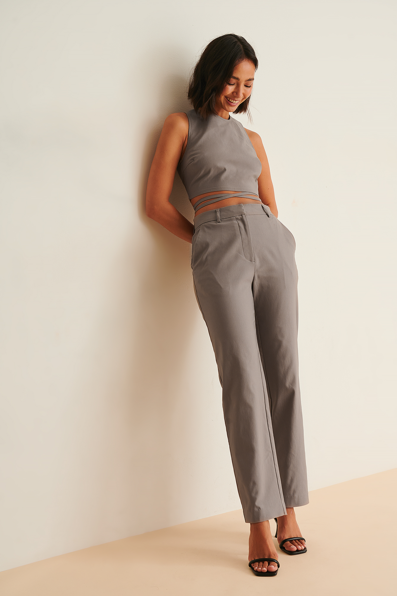 Tie Wrap Back Top Grey | na-kd.com