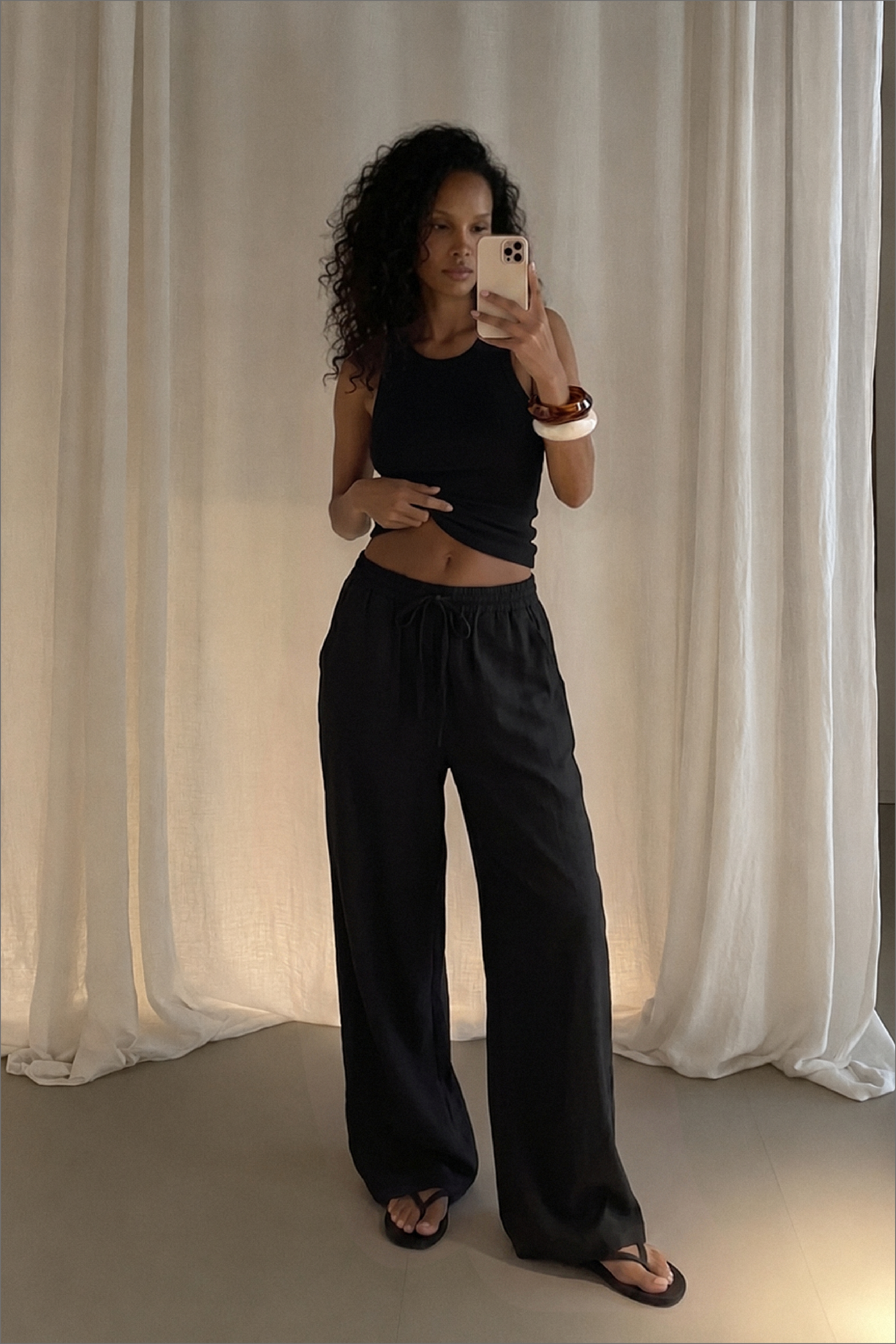Viscose blend wide mid waist pants black — byxor med fickor från NA-KD