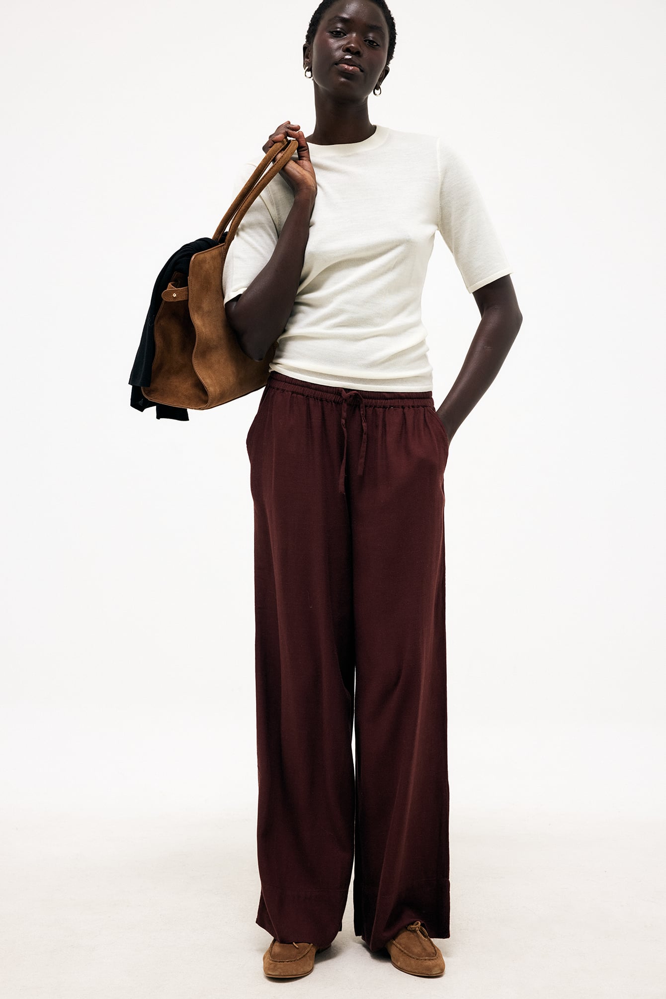 Pantalon large à taille mi-haute en viscose mélangée - Pantalons en lin - Marron - EU 44 - NA-KD / NAKD