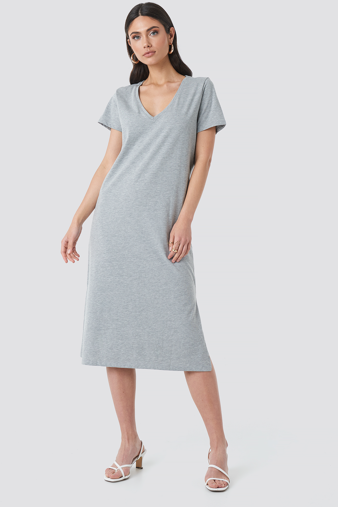 V-neck Jersey Dress Grey Melange