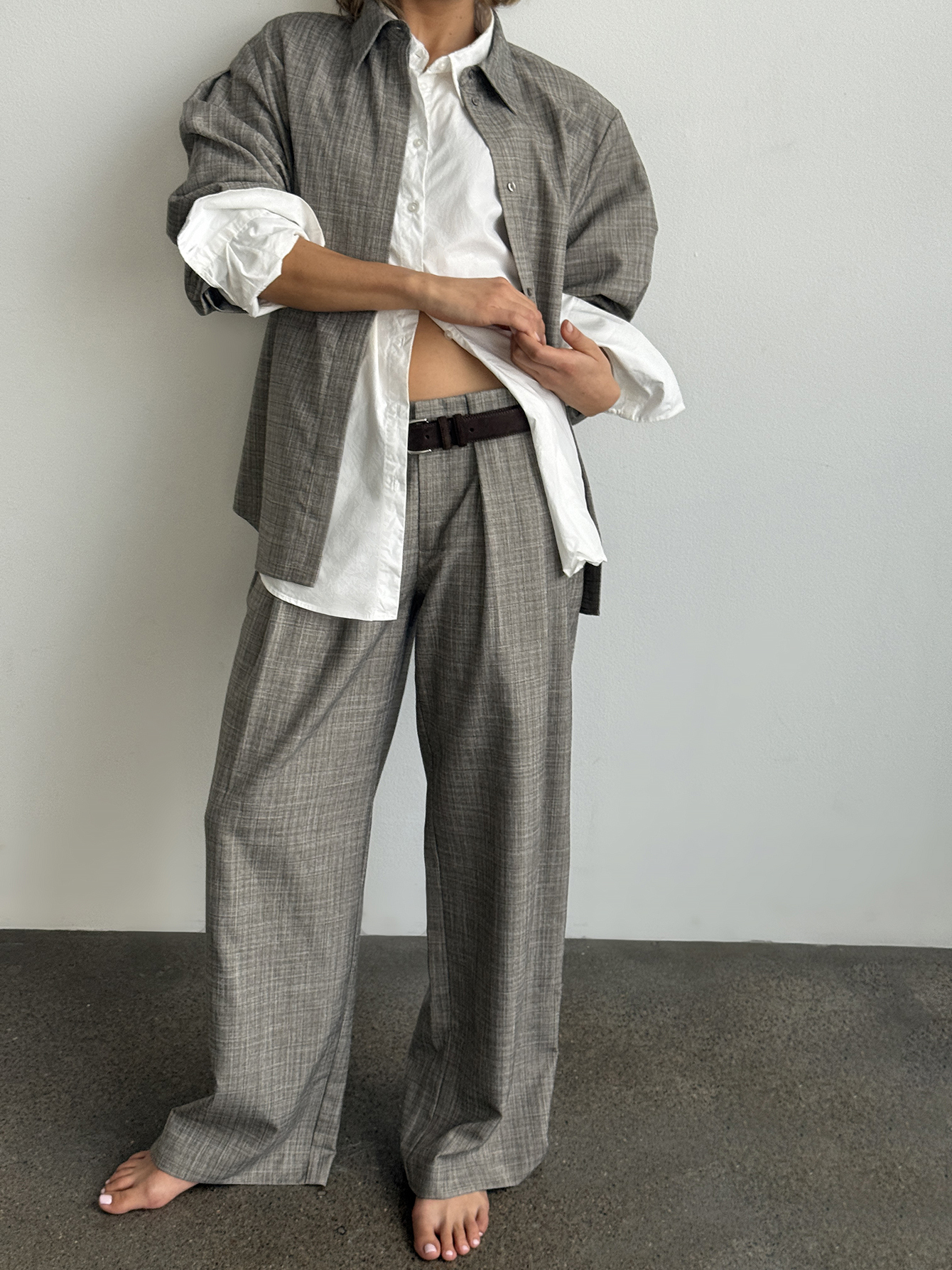 Waistband detailed pants dark grey melange — byxor med fickor från NA-KD