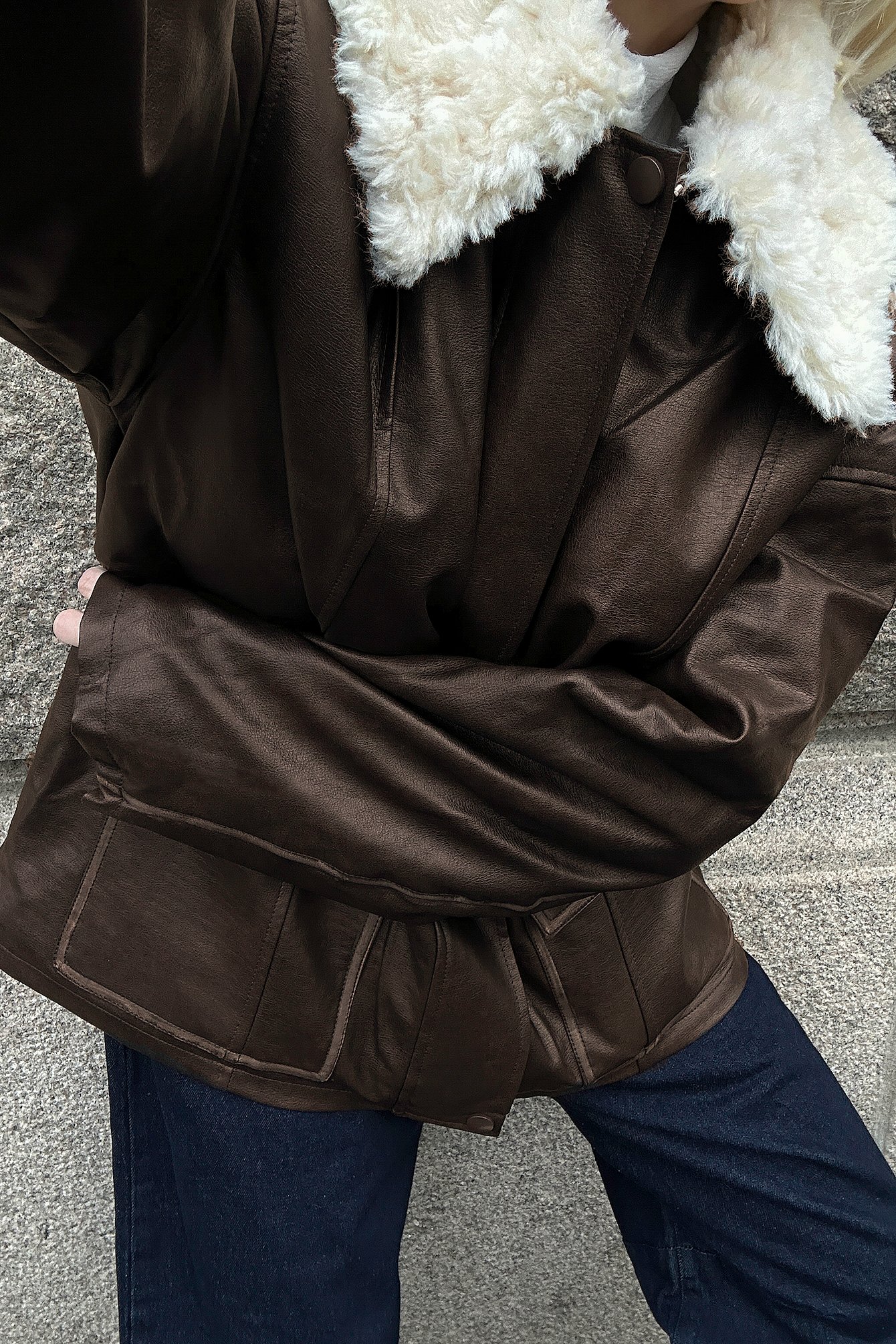NA-KD Chaqueta lavada de PU con forro - Chaquetas de piel sintética - Brown - EU 40 - NA-KD / NAKD