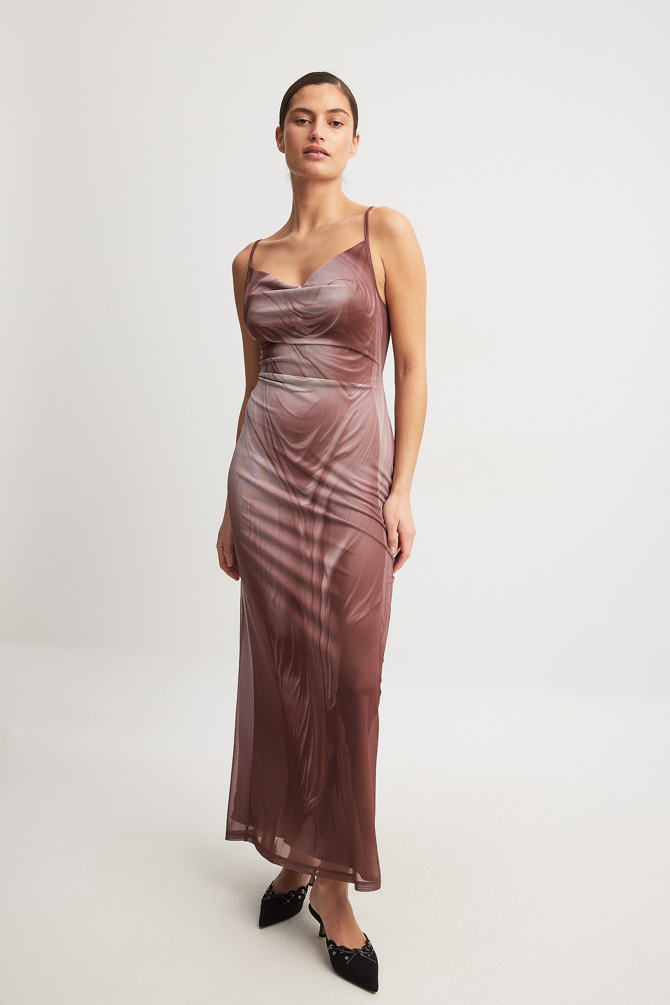 Waterfall Mesh Maxi Dress Pink | NA-KD Waterfall Mesh Maxi Dress Pink | NA-KD