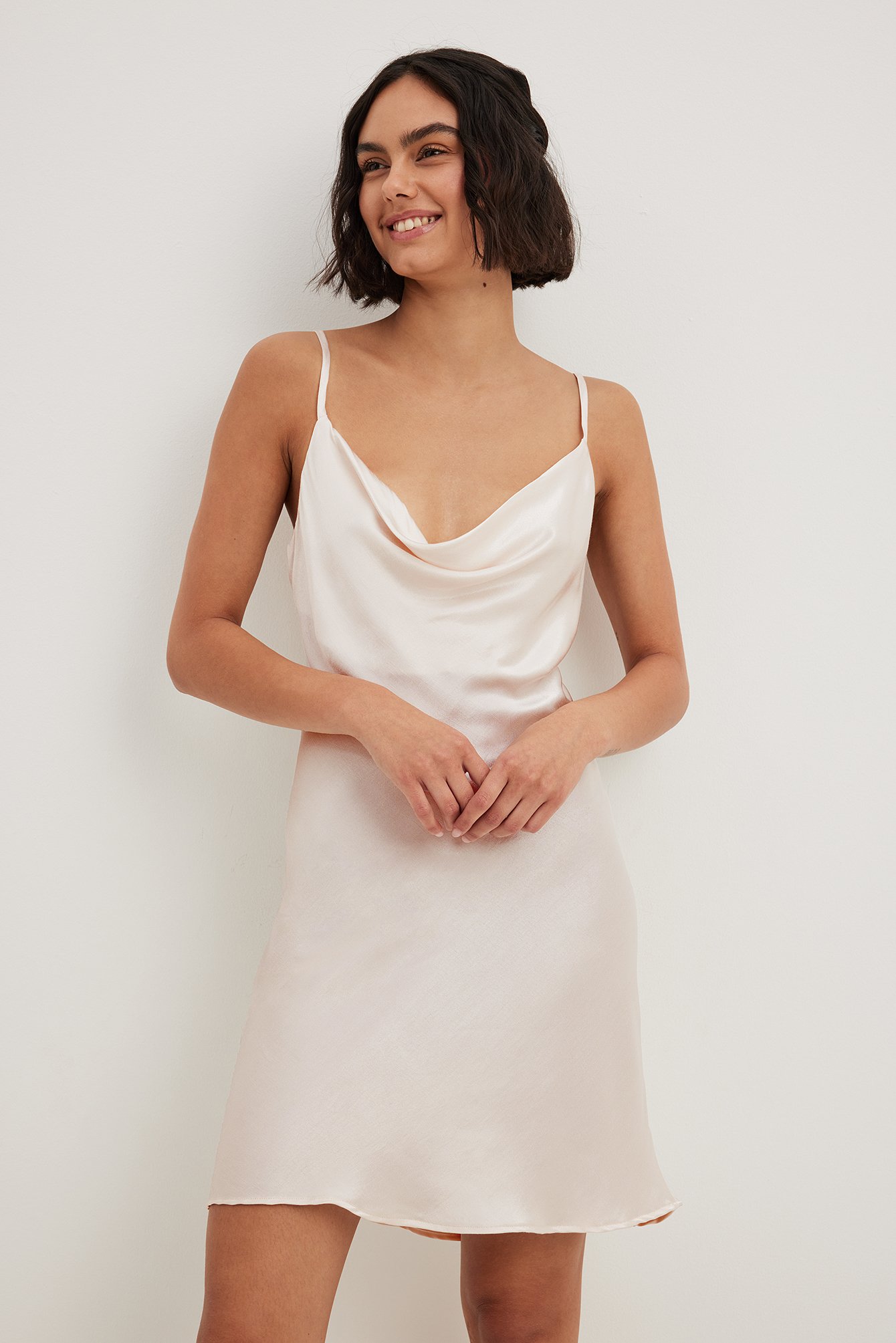 Waterfall Mini Slip Dress Offwhite | NA-KD Waterfall Mini Slip Dress Offwhite | NA-KD