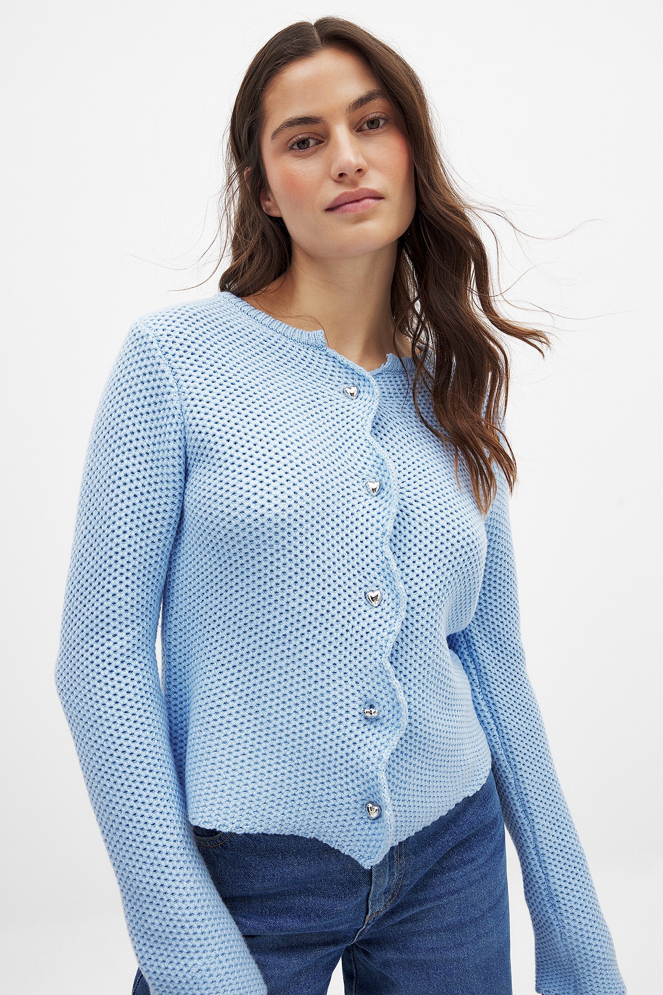Moa Mattsson x NA-KD Wavy Edge Knitted Cardigan - Cardigans - Blue - M (EU 38-40) - NA-KD / NAKD