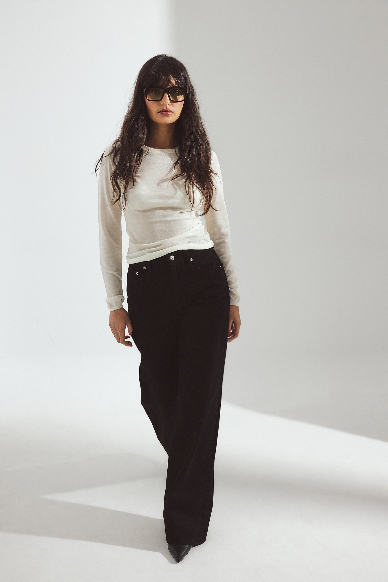 Wide High Waist Jeans Black | NA-KD