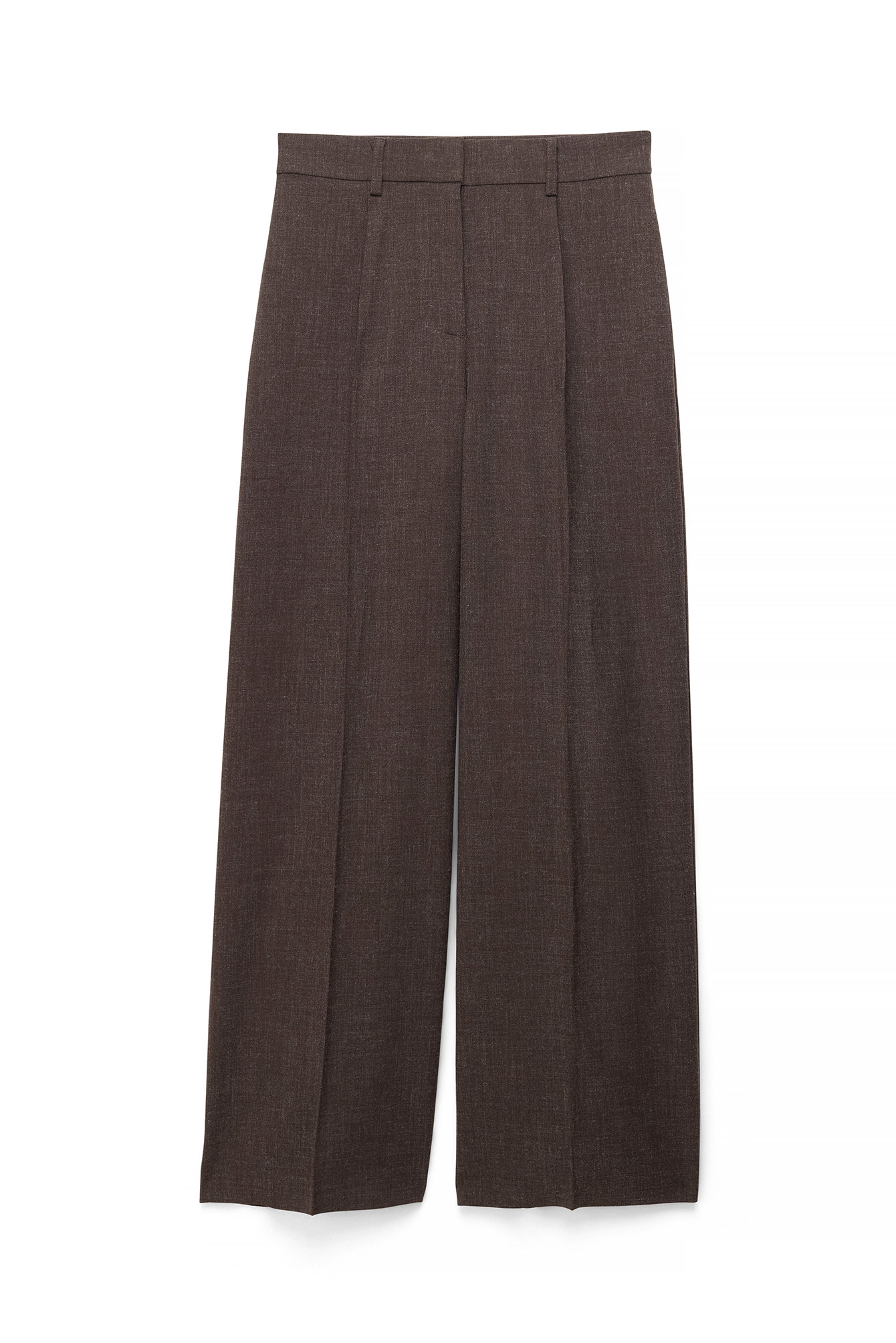 Wide high waist melange pants brown melange — byxor med fickor från NA-KD