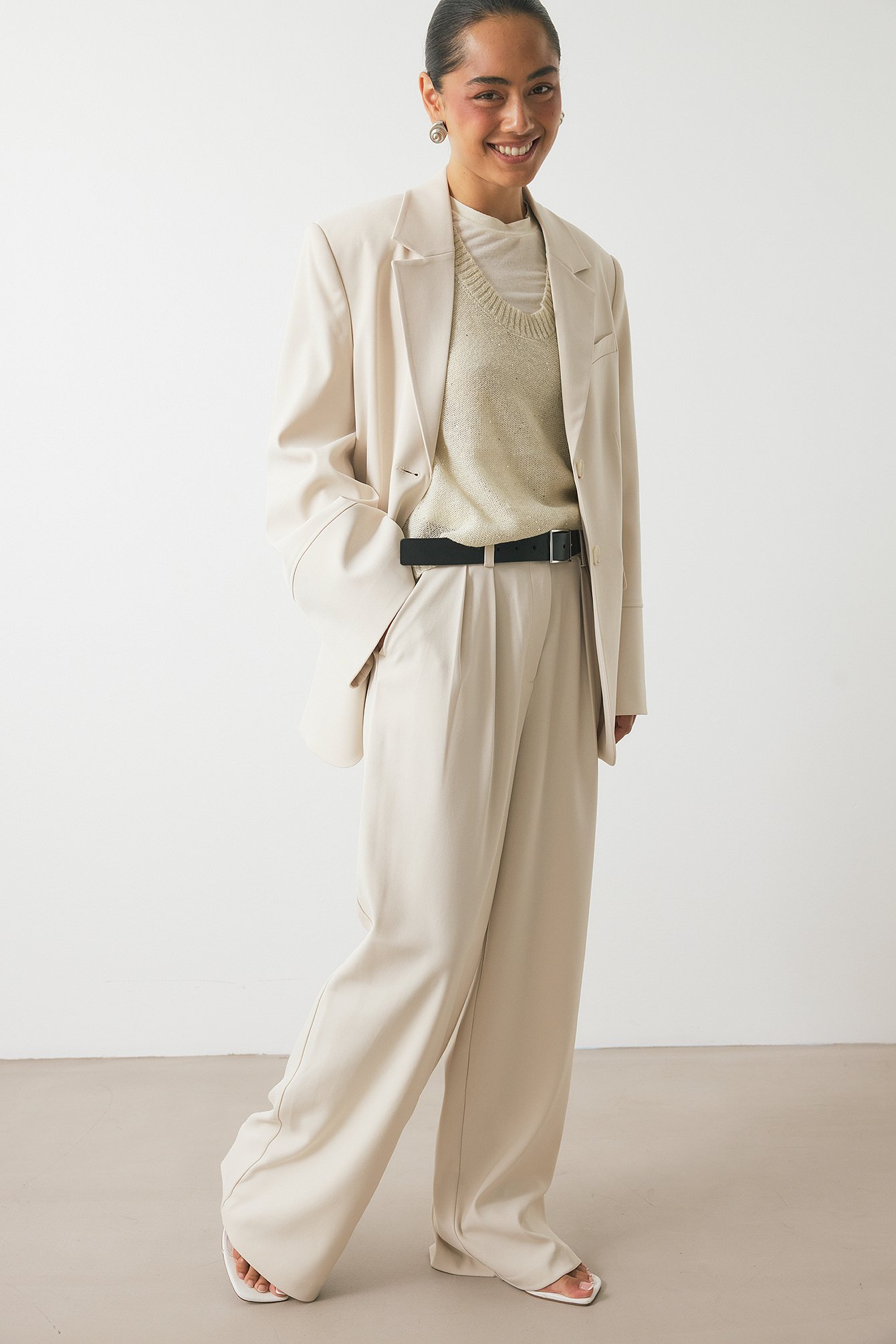 Wide High Waist Suit Pants Offwhite NA-KD - Main Image