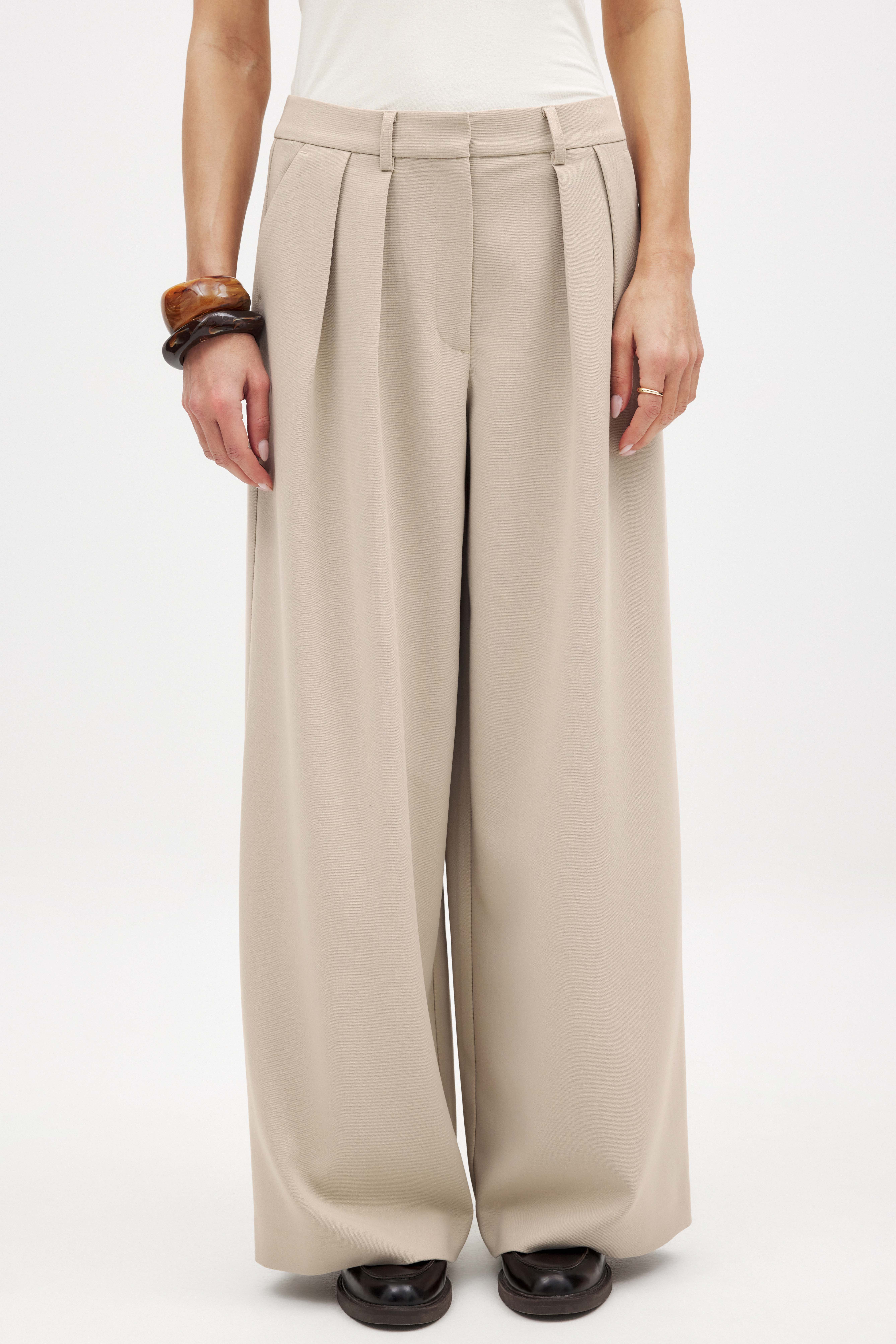 Pleated Wide Leg Relaxed Pants Beige NA-KD - Main Image