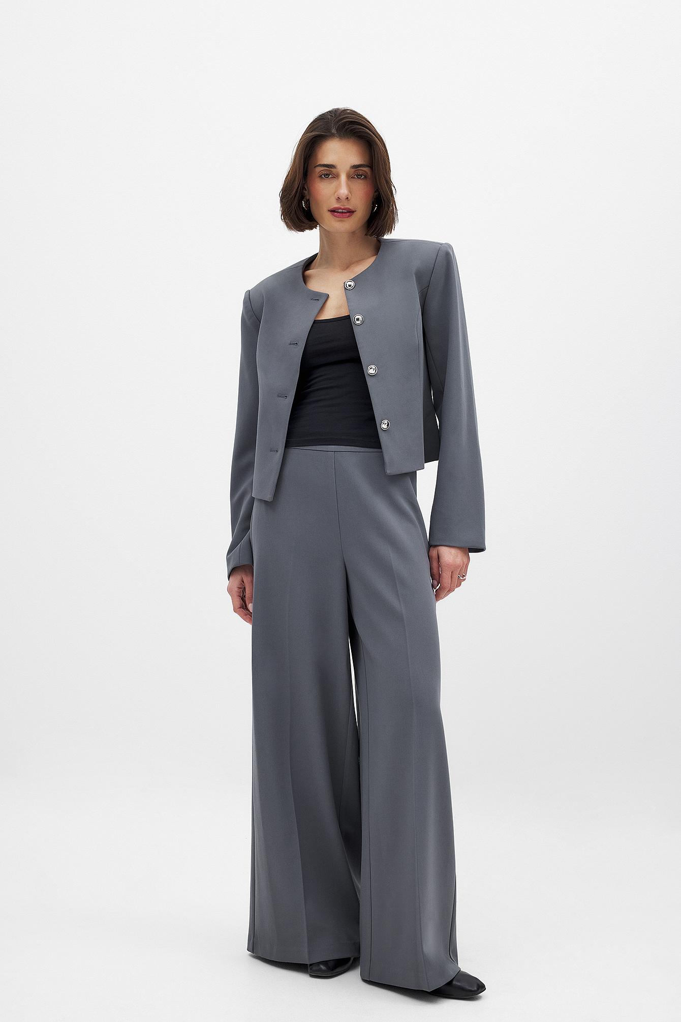 NA-KD Wide High Waist Suit Pants - Work Trousers - Grey - EU 34 - NA-KD / NAKD