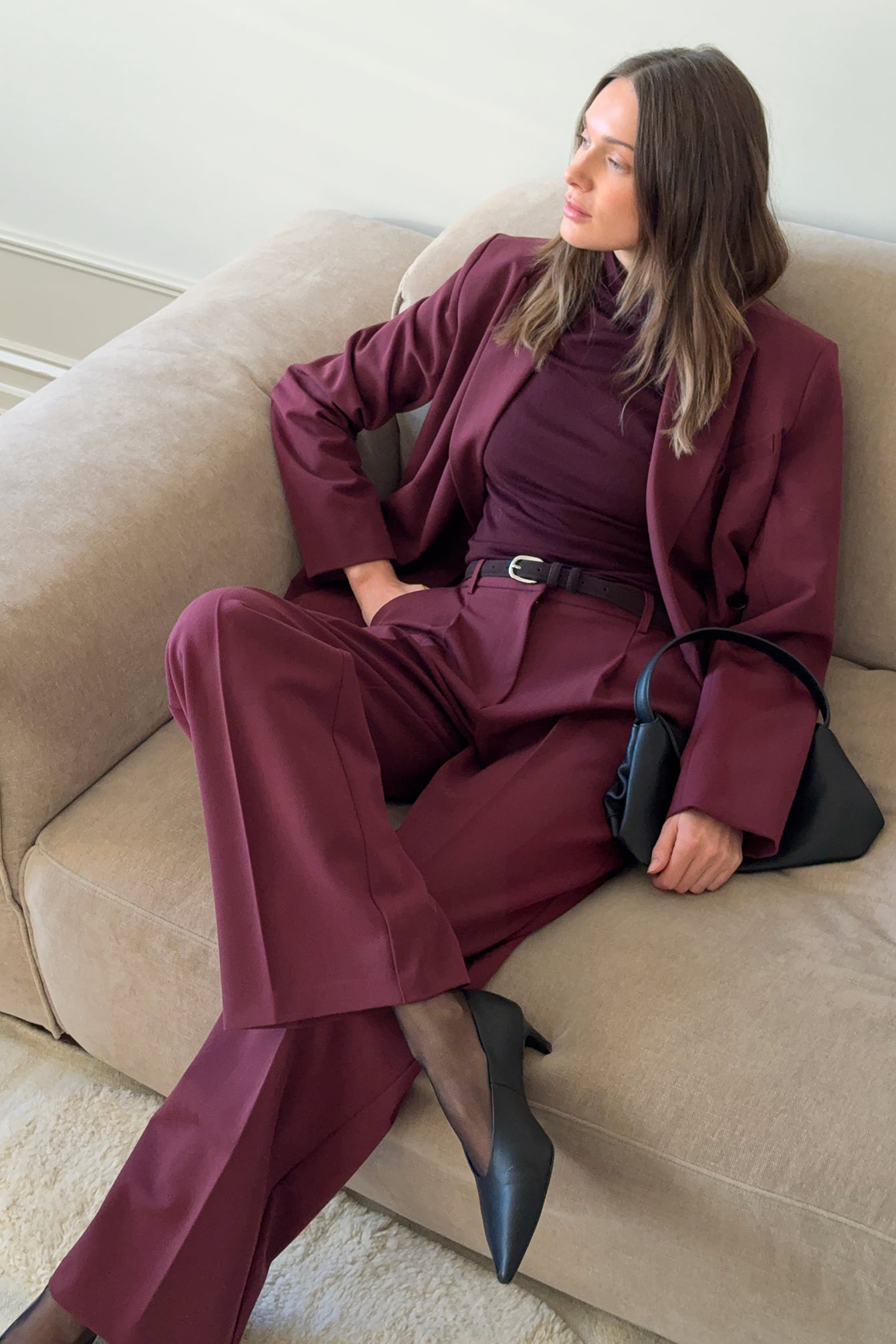 NA-KD Pantalon de costume taille haute en tissu épais - Pantalon cigarette - Burgundy - EU 40 - NA-KD / NAKD
